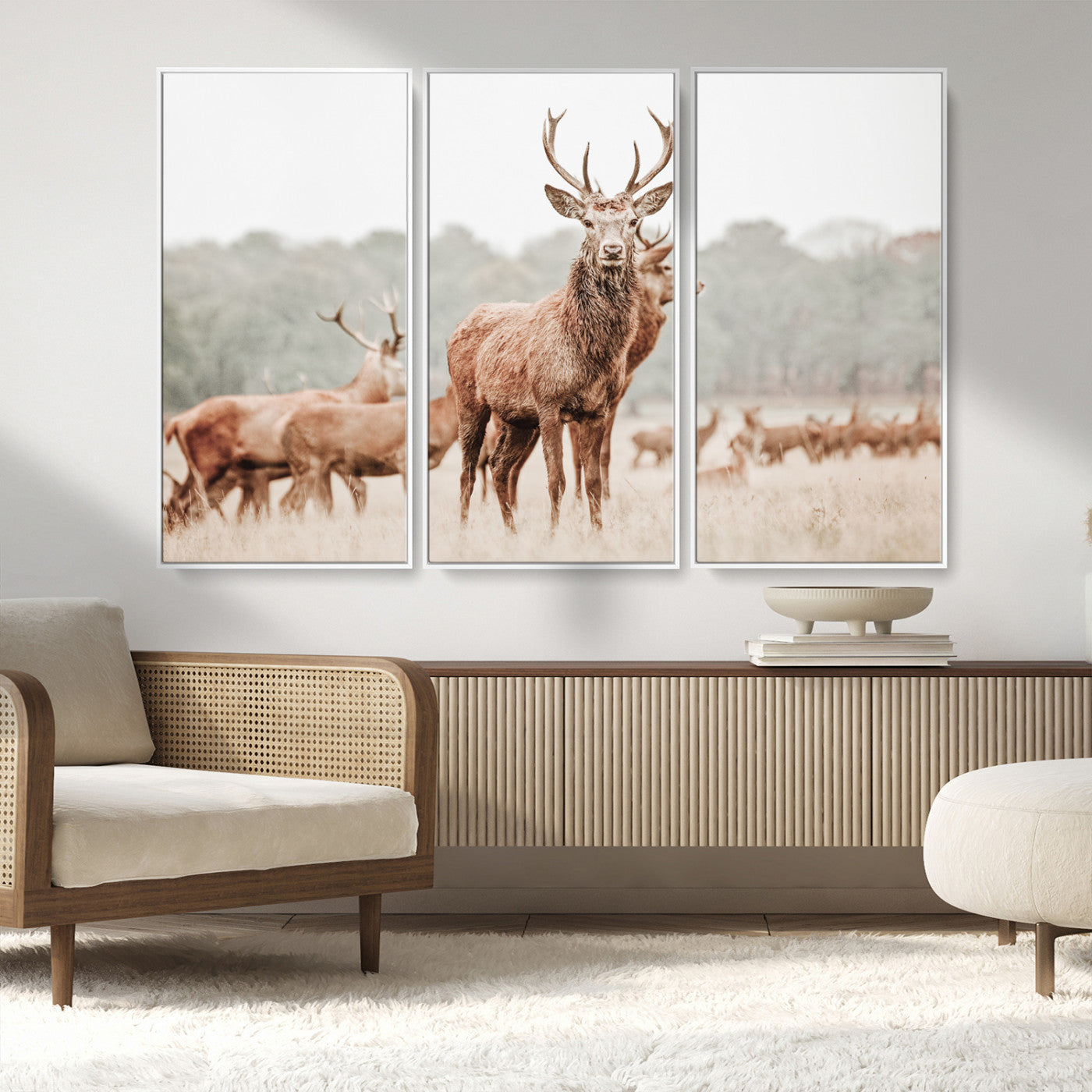MGV-FC-48X32-3P - Rustic Nature Art Wall Art Canvas Print, Framed Stag Canvas Print Art Picture Print, Woodland Decor Perfect Rustic Lodge Decor Artwork