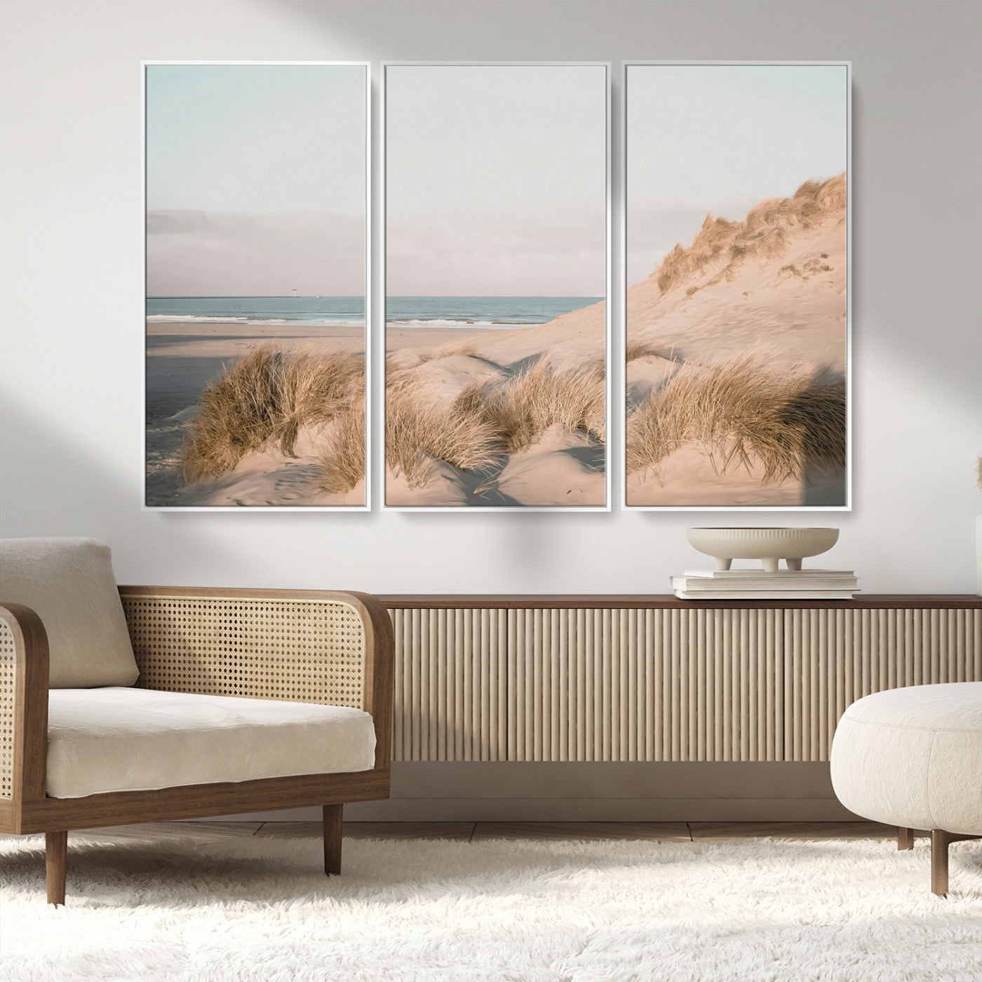 MGV-FC-48X32-3P - Beach Landscape Wall Art Canvas Print, Framed Sand Dune Photography Art Picture Print, Minimalist Seascape Perfect Coastal & Minimalist Decor Artwork