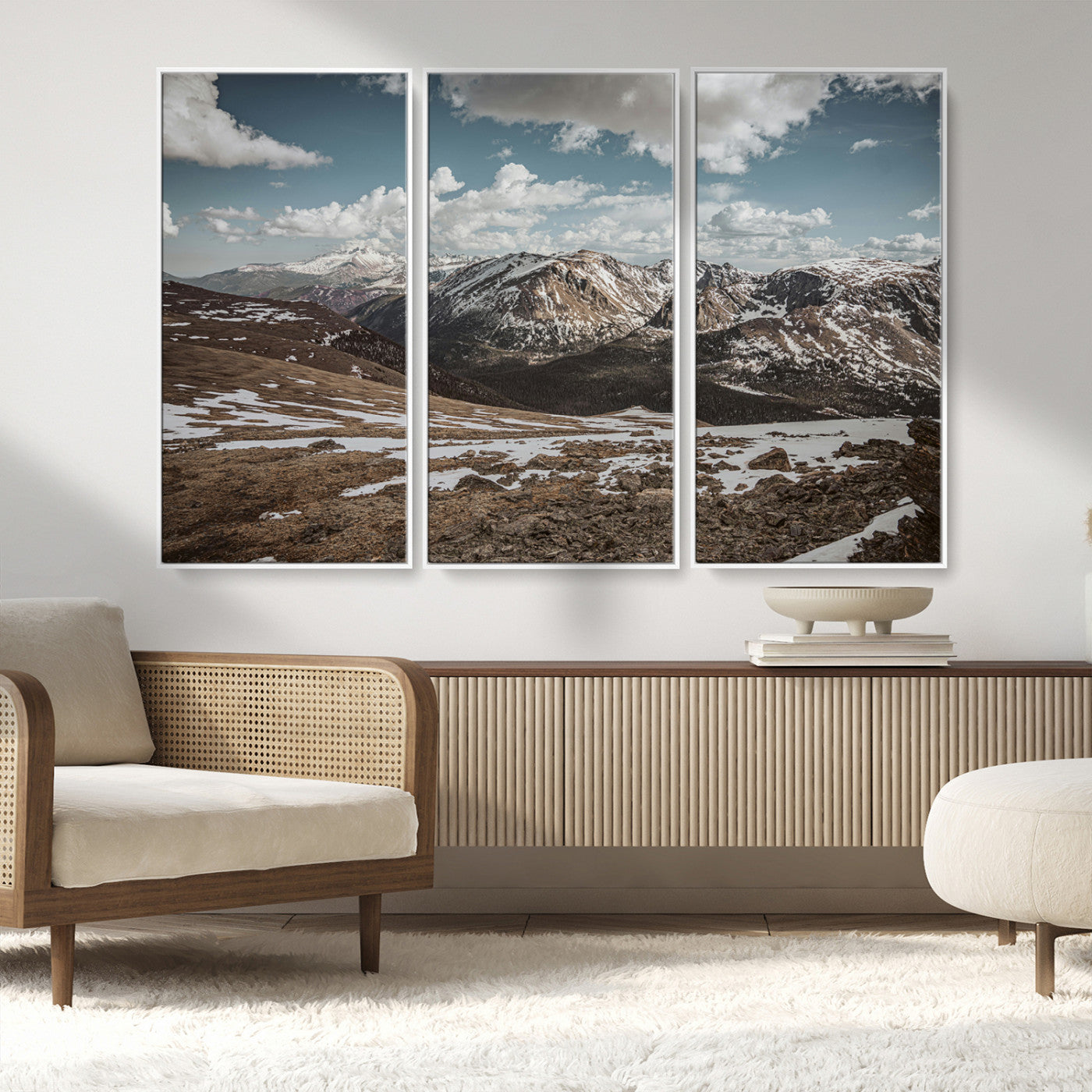 MGV-FC-48X32-3P - Mountain Landscape Wall Art Canvas Print, Framed Snowy Peaks Art Picture Print, Rugged Highlands Perfect Rustic Adventure Decor Artwork