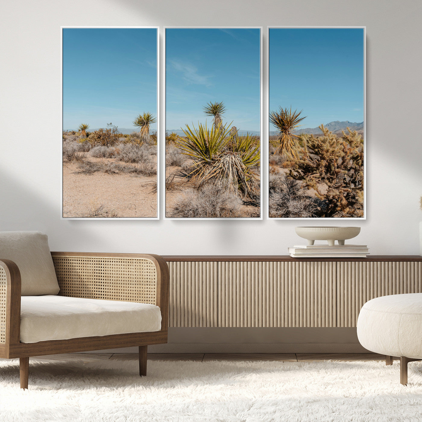 MGV-FC-48X32-3P - Joshua Tree Wall Art Canvas Print, Framed Desert Landscape Art Picture Print, Warm Earth Tones Perfect Southwestern Minimalist Decor Artwork
