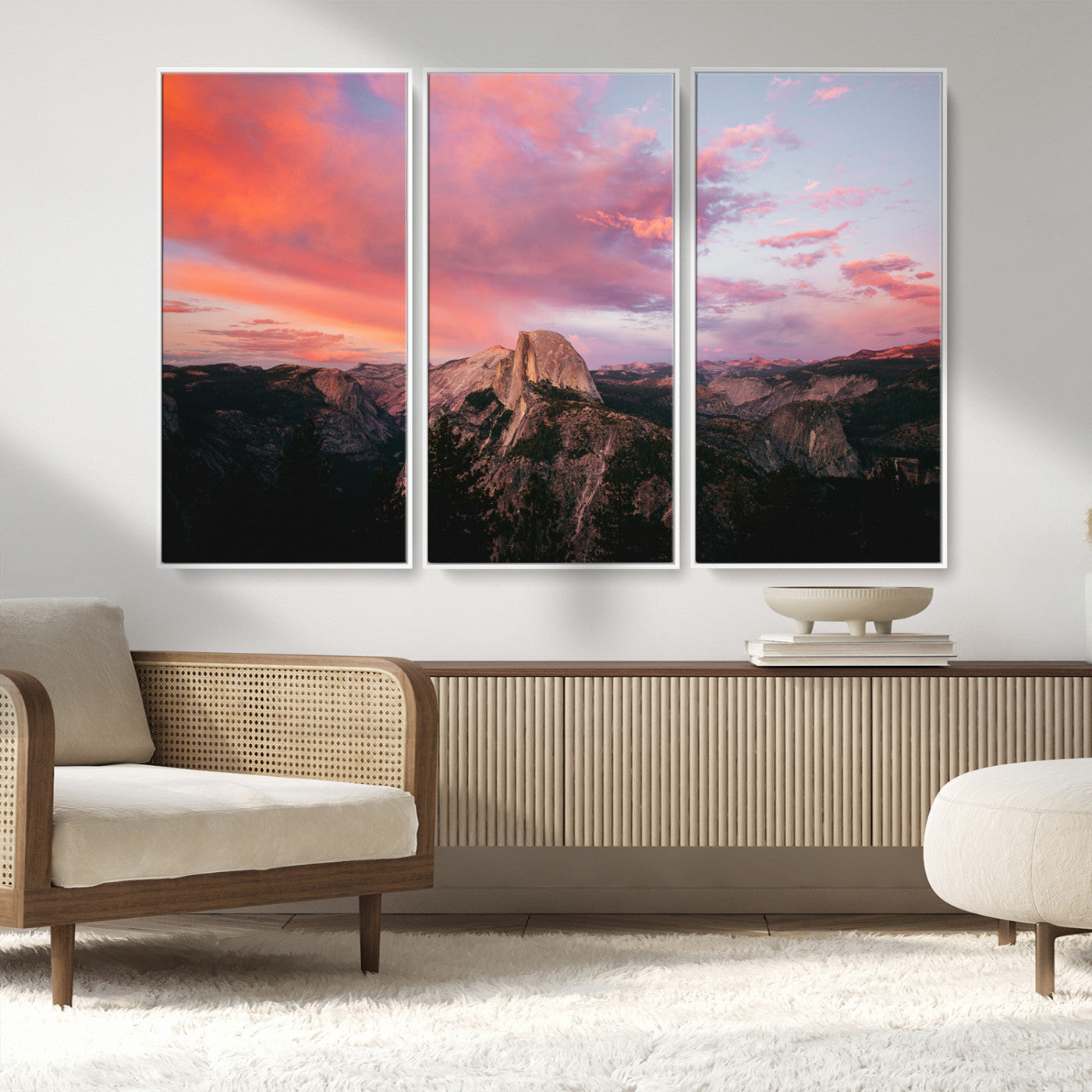 MGV-FC-48X32-3P - Half Dome Wall Art Canvas Print, Framed Yosemite National Park Art Picture Print, Dramatic Sunset Perfect Adventurous Wilderness Decor Artwork