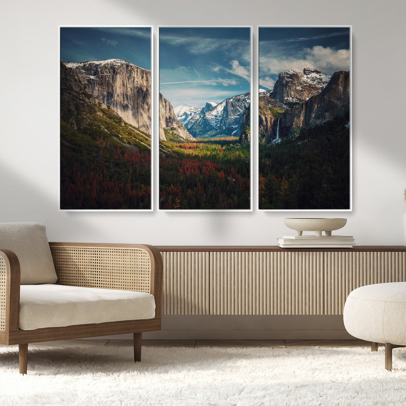 MGV-FC-48X32-3P - Yosemite National Park Wall Art Canvas Print, Framed Mountain Landscape Art Picture Print, El Capitan Perfect Rustic Farmhouse Decor Artwork