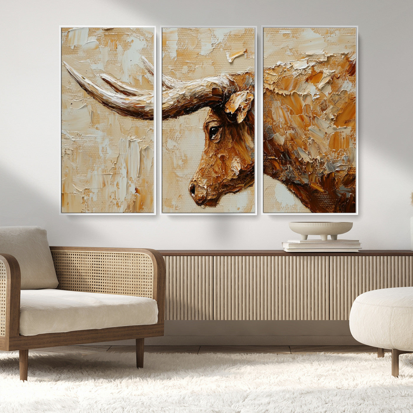 69611428-MGV-CV-36X24-Rustic Longhorn Bull Wall Art Canvas Print – Vintage Western Cattle Painting, Texas Steer Artwork for Ranch, Farmhouse or Cowboy Decor