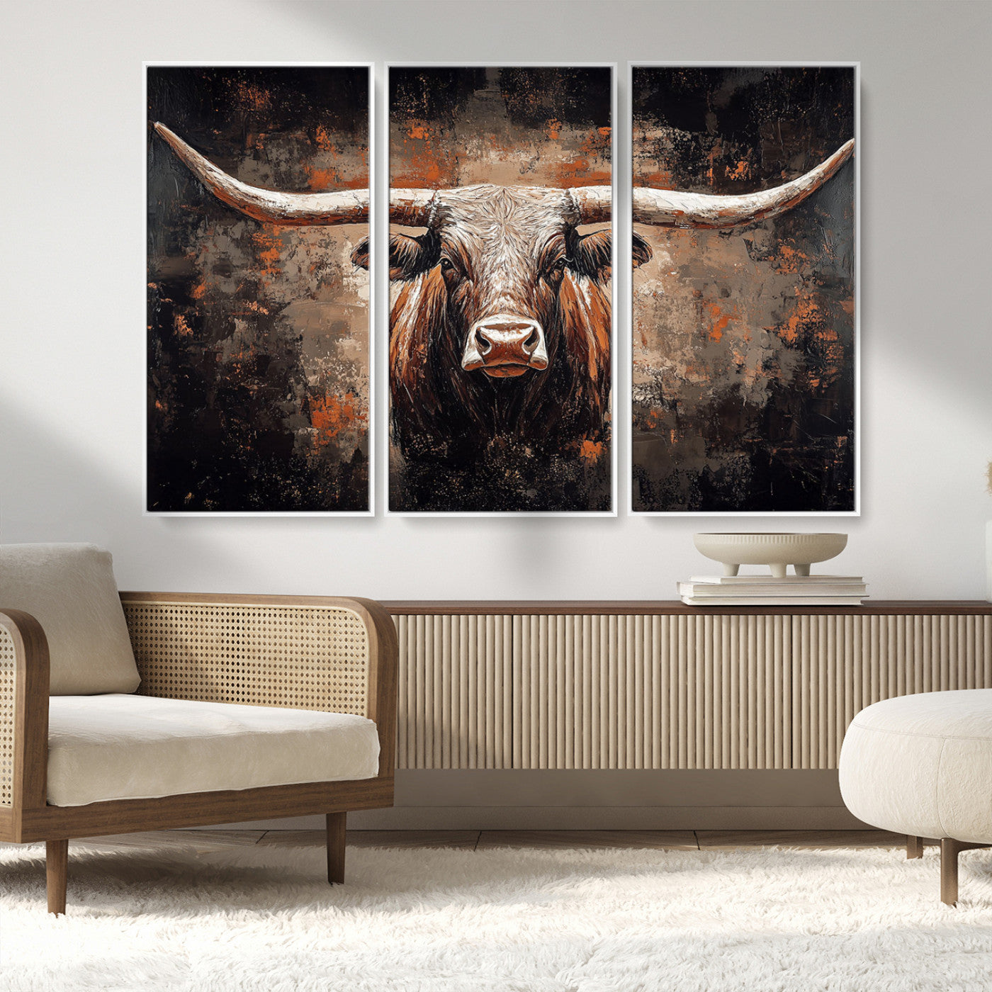 24779067-MGV-CV-36X24-Rustic Longhorn Bull Wall Art Canvas Print – Vintage Western Cattle Painting, Texas Steer Artwork for Ranch, Farmhouse or Cowboy Decor