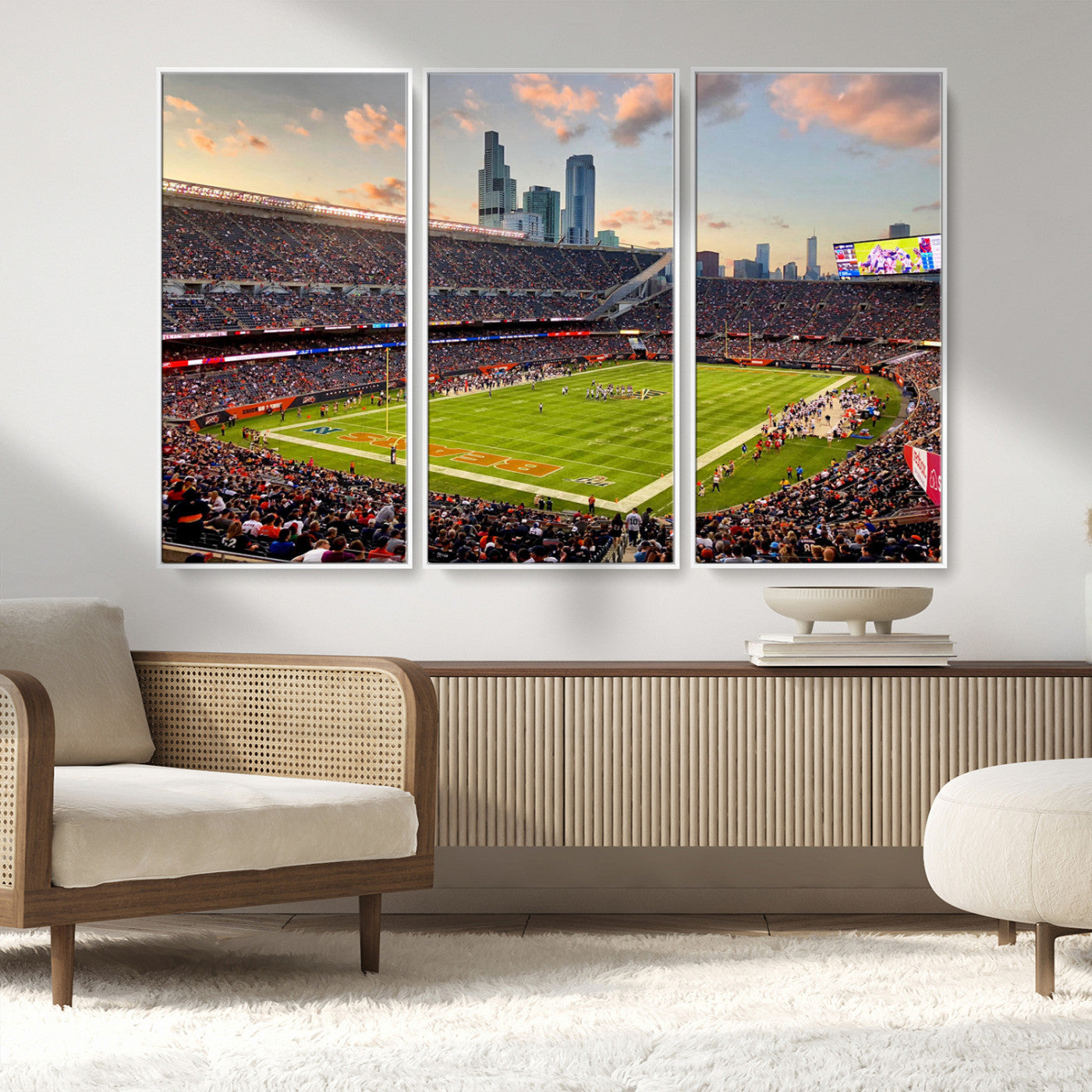 MGV-FC-48X32-3P - Chicago Bears Soldiers Field Wall Art Canvas Print – Framed Football Stadium Artwork for Sports