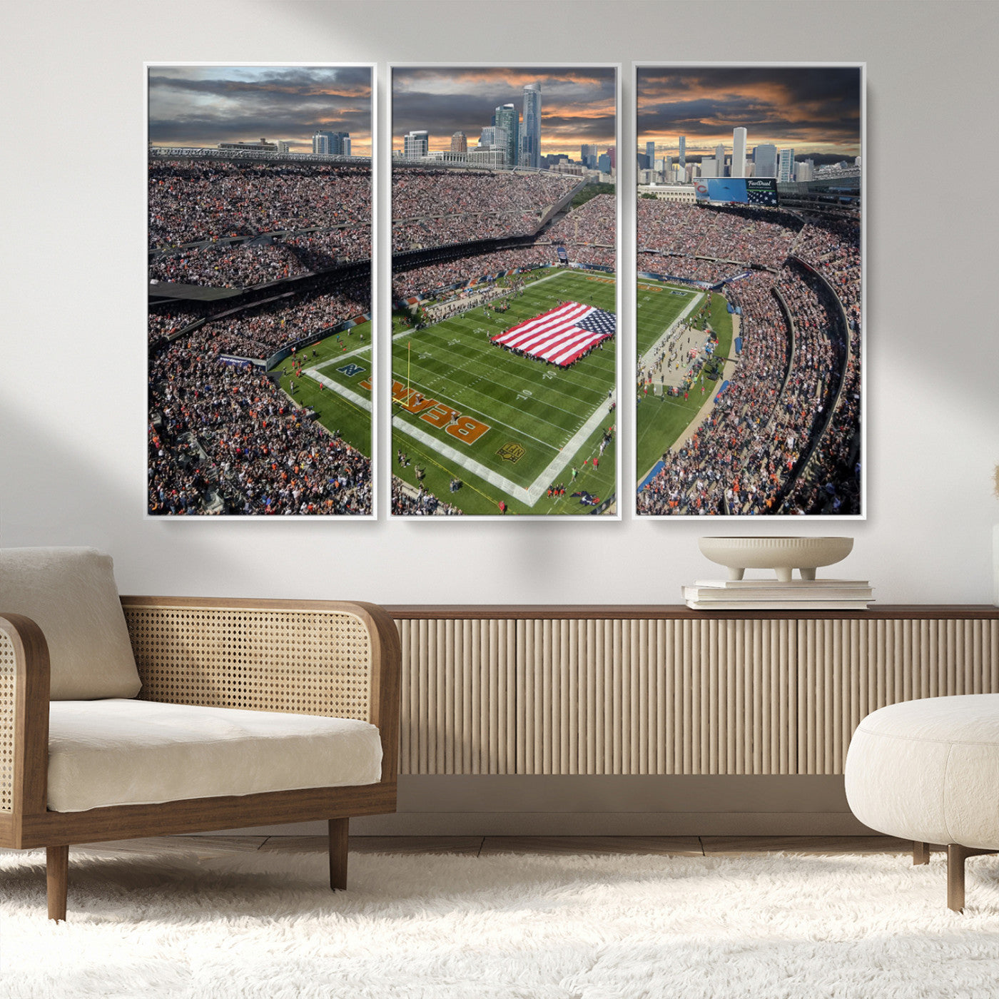 MGV-FC-48X32-3P - Chicago Bears Soldiers Field Wall Art Canvas Print – Framed Football Stadium Artwork for Sports