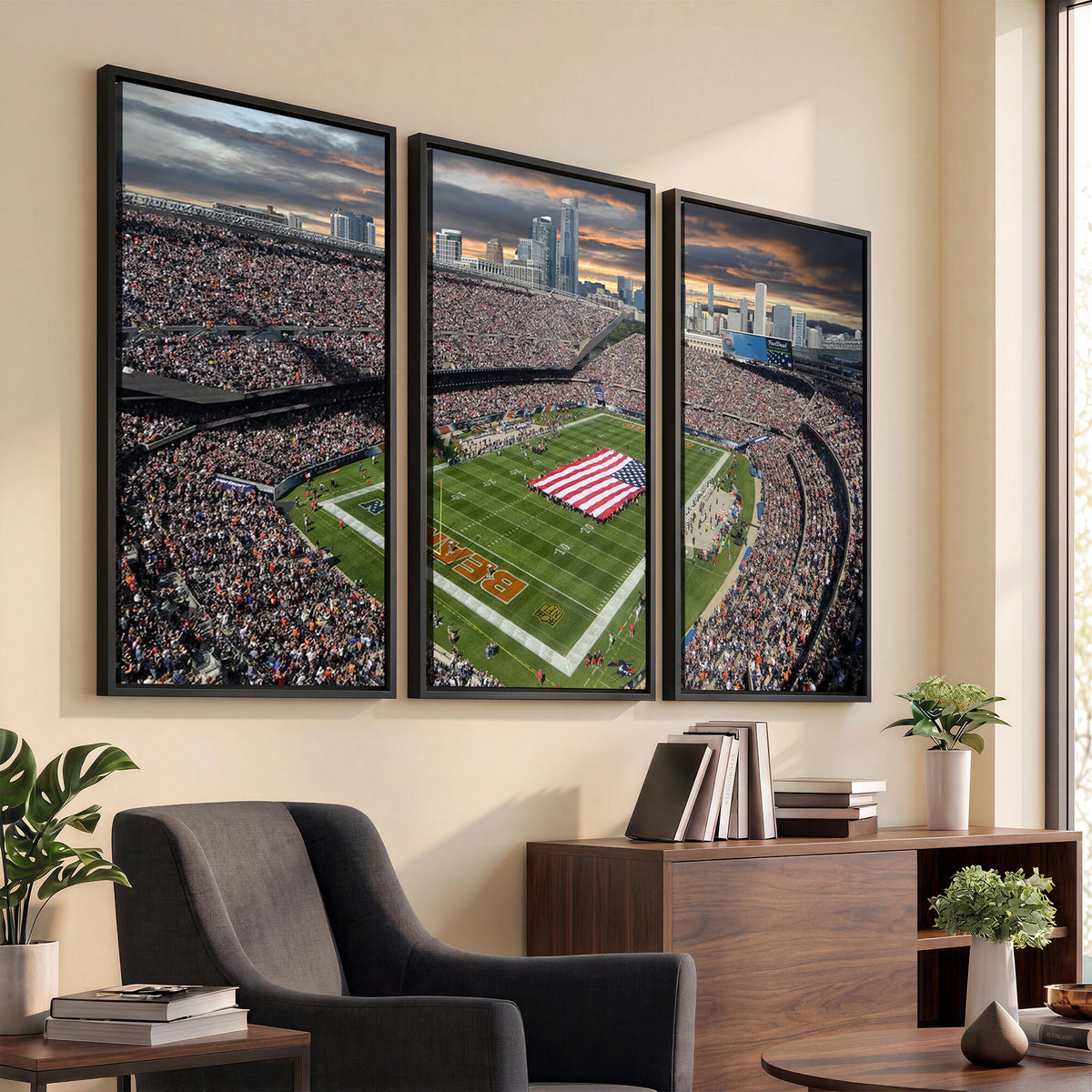 98106777-PAN-FL-20X10 - Chicago Bears Soldiers Field Wall Art Canvas Print, Extra Large Game Room Wall Decor