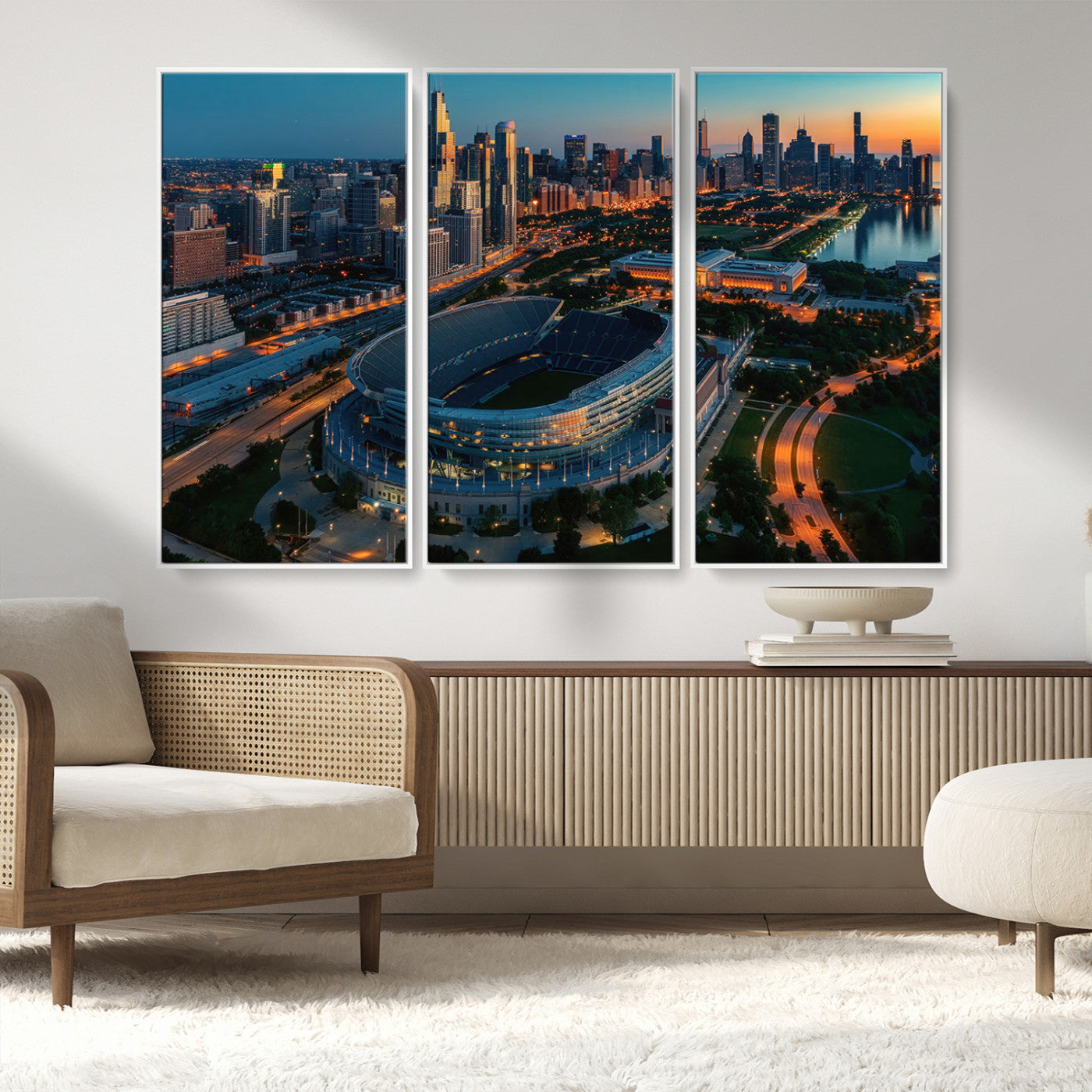 MGV-FC-48X32-3P - Chicago Bears Soldiers Field Wall Art Canvas Print – Framed Football Stadium Artwork for Sports