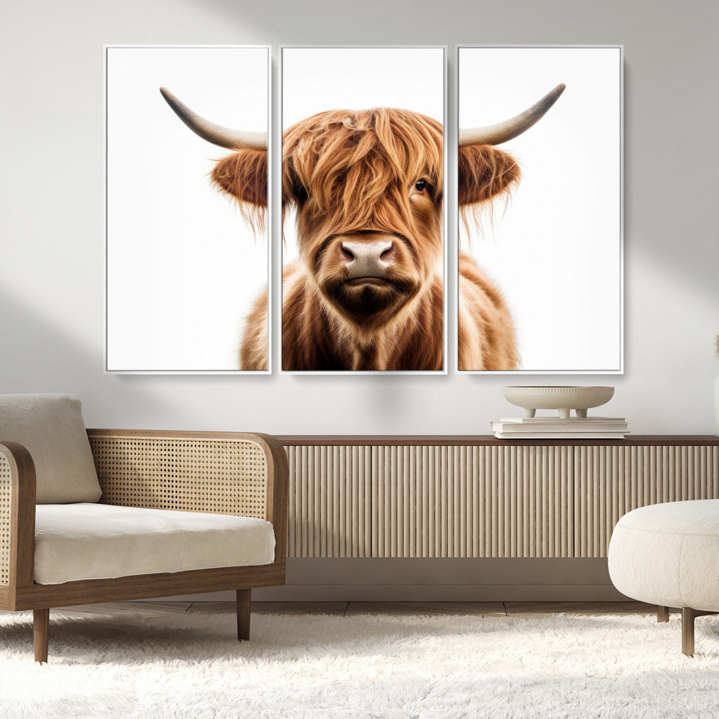 637908607-MGV-FP-36X24-3P_Natural-Scottish Highland Cow Canvas Print, Framed Highland Cow Canvas Home Decor