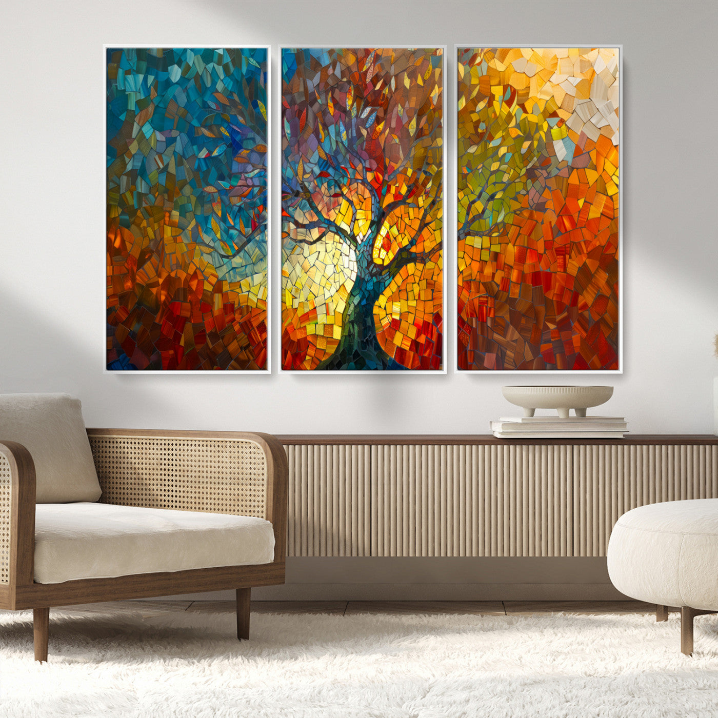MGV-FC-48X32-3P - Mosaic Tree Canvas Wall Art – Vibrant Abstract Nature Design, Colorful Decor for Living Room, Bedroom, or Creative Spaces