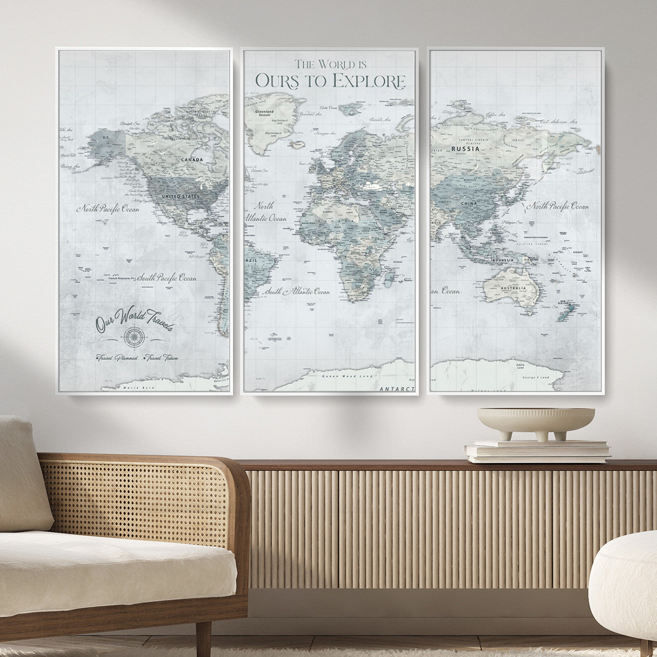 73654056-MGV-FC-48X32-3P - Personalized Push Pin World Map Canvas Print – Custom Framed Travel Tracker Artwork for Couples or Home Decor