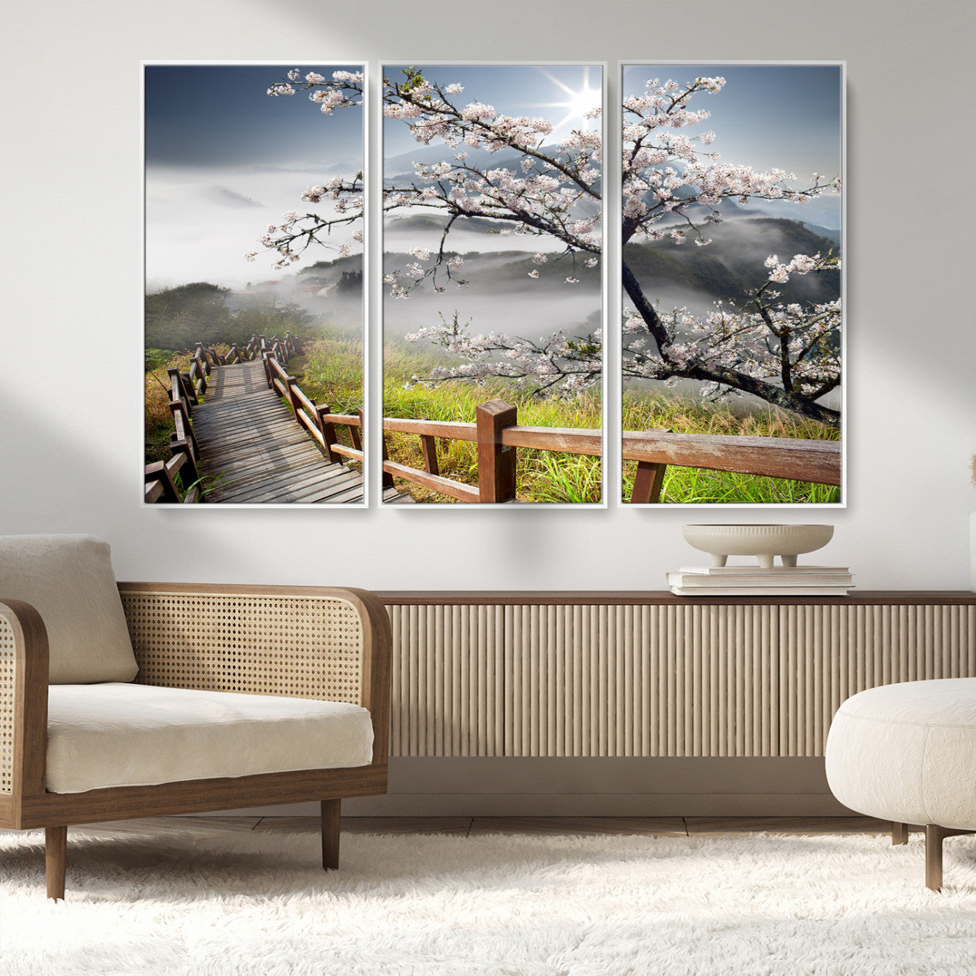 34632598CRY-MGV-CV-36X24-Sakura Cherry Blossom Pathway Canvas Wall Art – Tranquil Walk Through Blossoming Nature – Ready to Hang