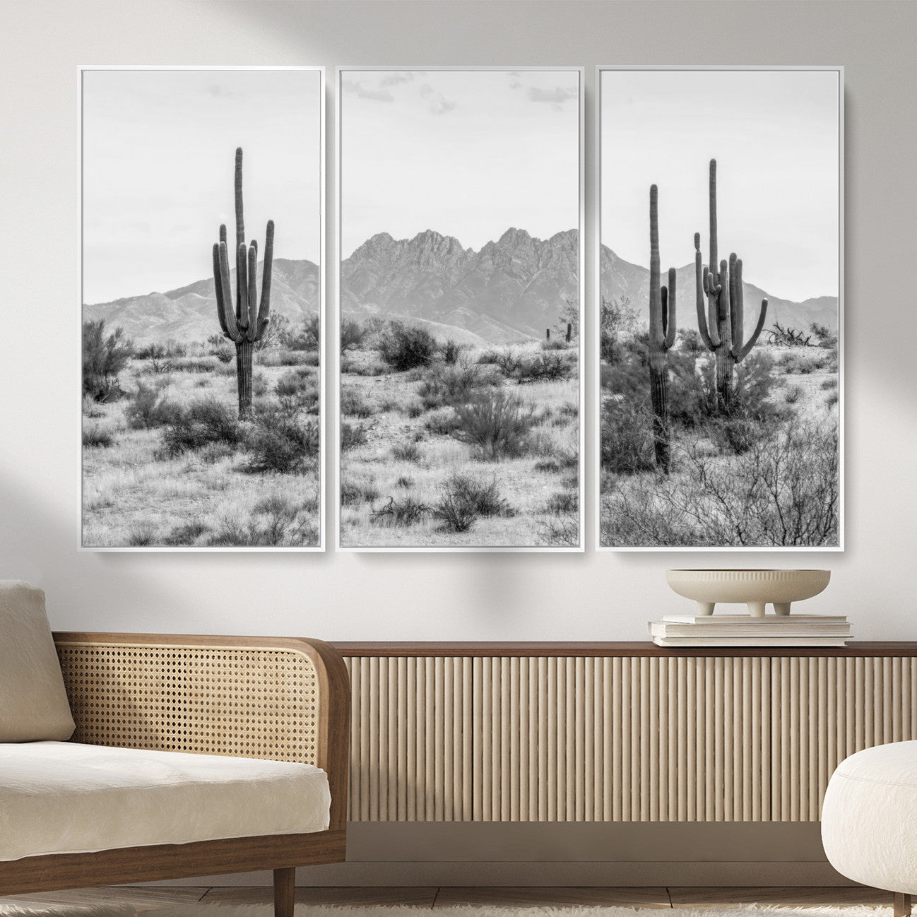 97436PHN-MGV-CV-36X24 - Black White Arizona Desert Canvas Wall Art Cactus Farmhouse Wall Art