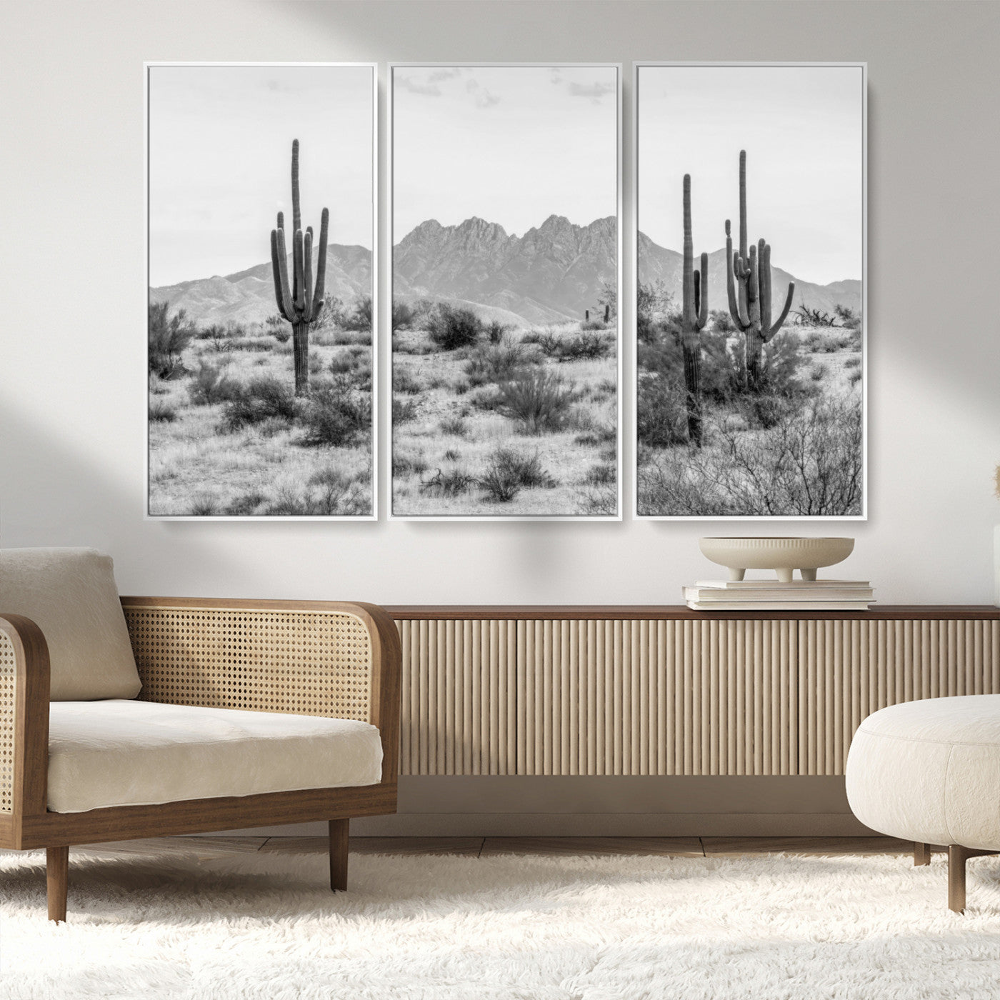 97436PHN-MGV-CV-36X24-Black White Arizona Desert Canvas Wall Art Cactus Farmhouse Wall Art