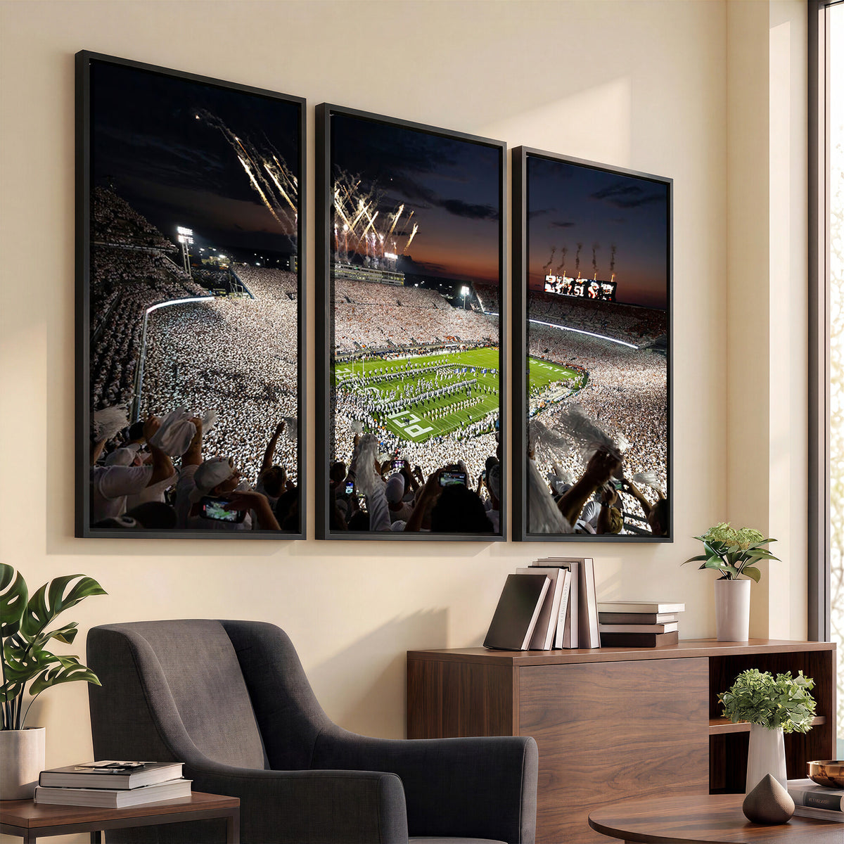 11221988-MGV-CV-36X24 - Epic Night Football Stadium Wall Art Canvas Print, Fireworks and Crowd