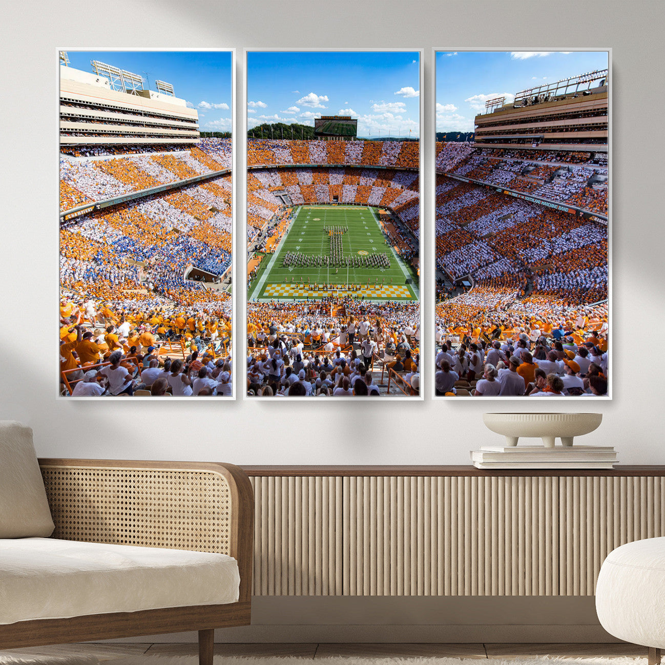 77097951-MGV-CV-36X24 - Tennessee Neyland Stadium Wall Art – Checkerboard Game Day Panoramic Canvas Print, College Football Decor for Home, Office, or Man Cave
