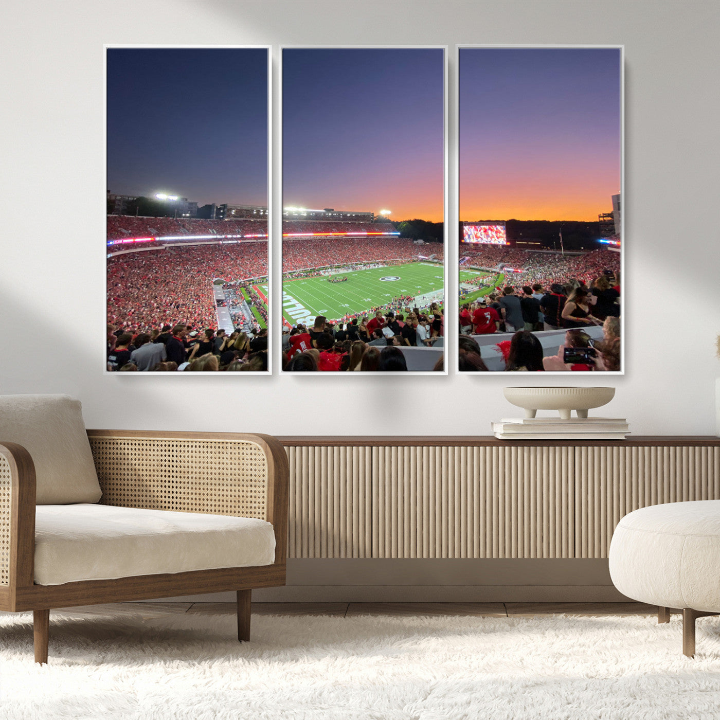 25139565-MGV-CV-48X32-3P-Dooley Stadium Wall Art Print, Sports Arena Canvas Wall Art, Dooley Field at Sanford Stadium Canvas Print, Modern Athletic Field Art Printing