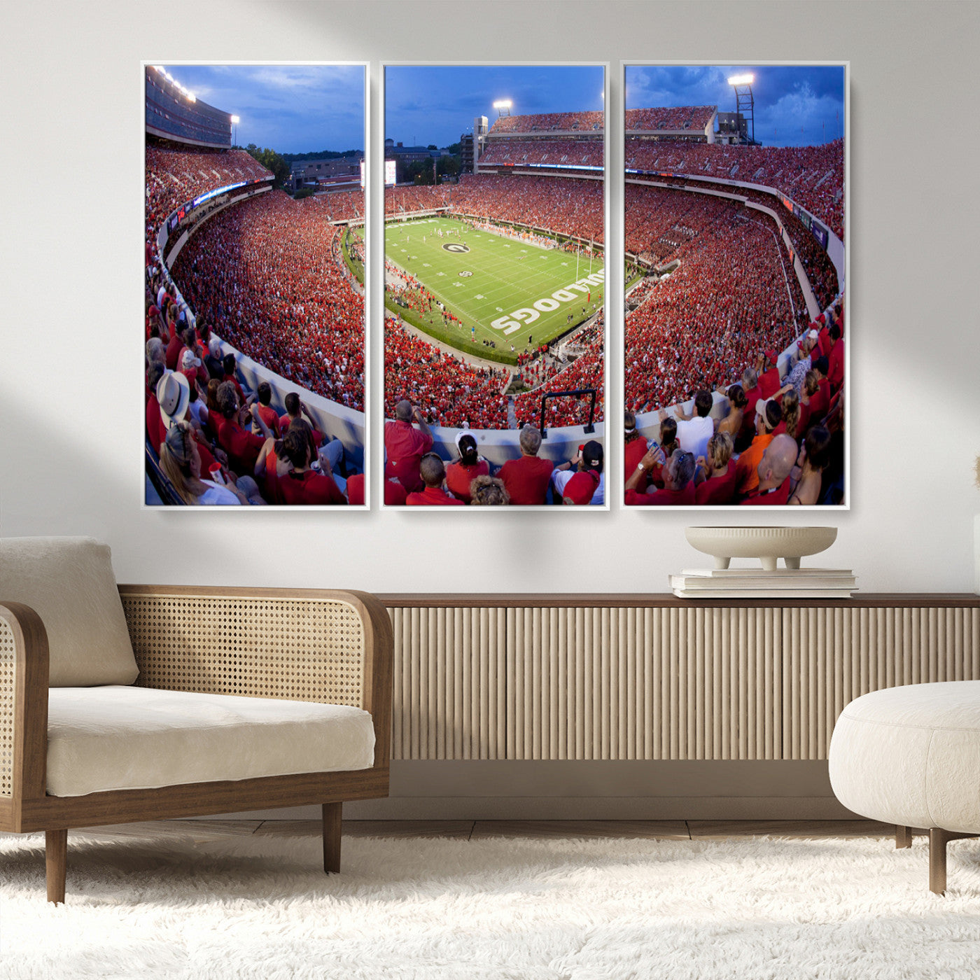 10244378-MGV-CV-48X32-3P-Dooley Stadium Wall Art Print, Sports Arena Canvas Wall Art, Dooley Field at Sanford Stadium Canvas Print, Modern Athletic Field Art Printing