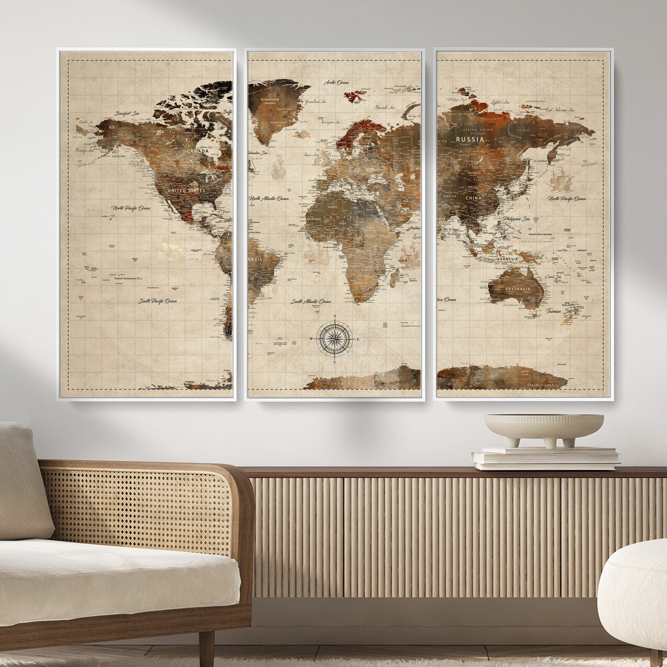 23610090-MGV-CV-36X24 - World Map Wall Art Canvas Print, Modern Decorative Framed Map Artwork Prints for Living Room, Office, Bedroom Wall Decor
