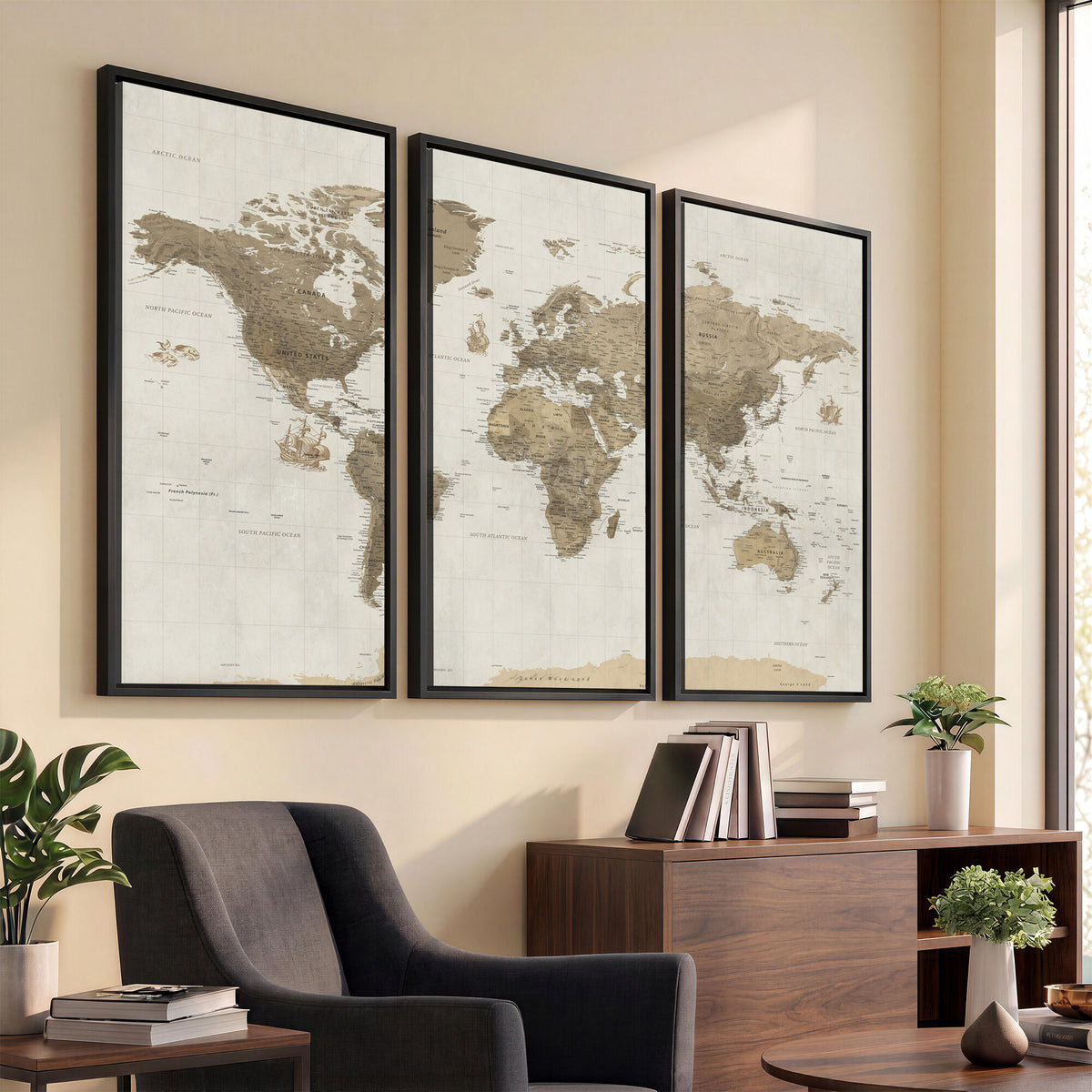 28283260-MGV-CV-36X24 - Detailed World Map Wall Art Canvas Print