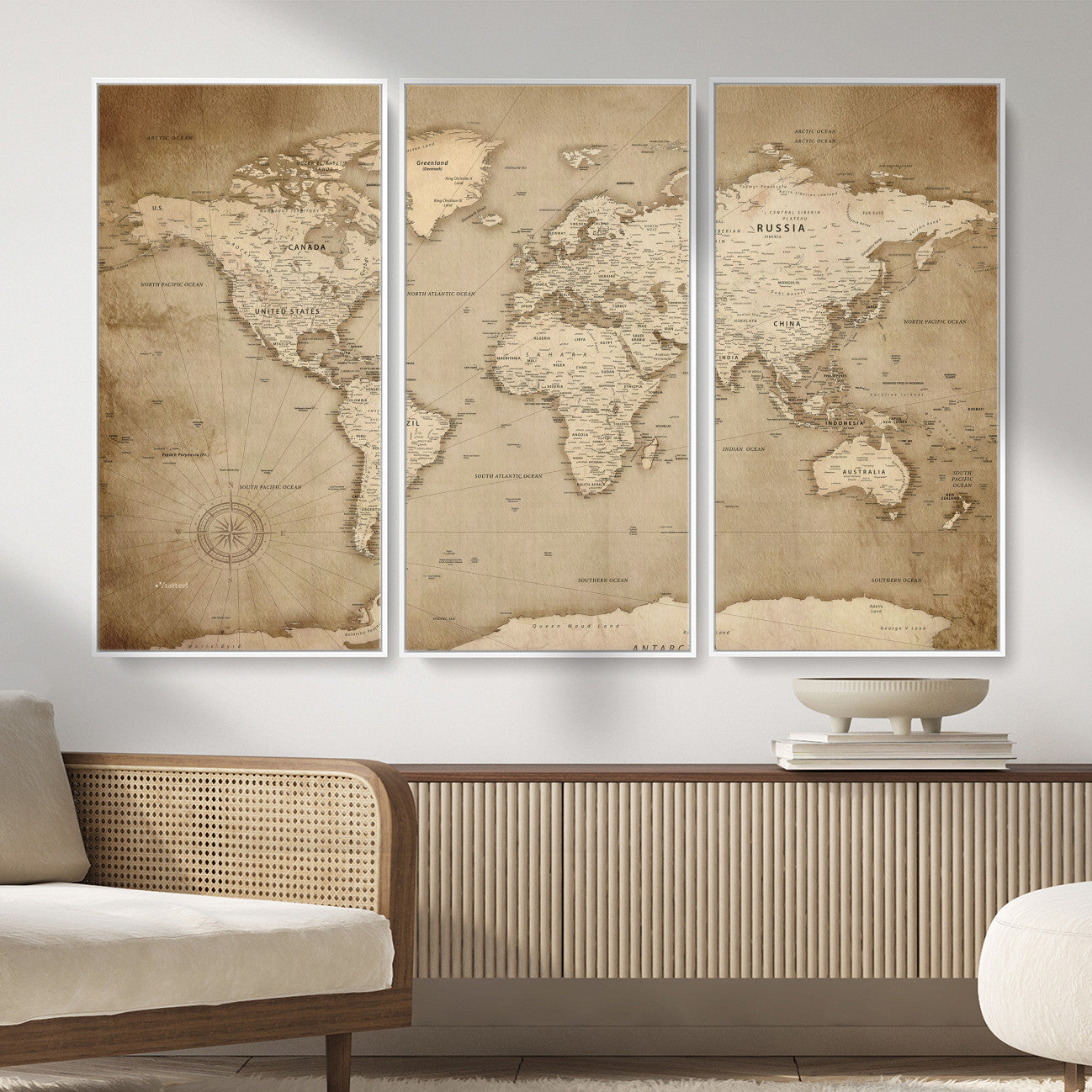 34795134-MGV-CV-36X24 - World Map Wall Art Canvas Print, Modern Decorative Framed Map Artwork Prints for Living Room, Office, Bedroom Wall Decor