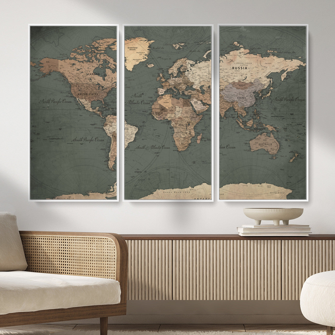 84619399-MGV-CV-36X24 - World Map Wall Art Canvas Print, Modern Decorative Framed Map Artwork Prints for Living Room, Office, Bedroom Wall Decor