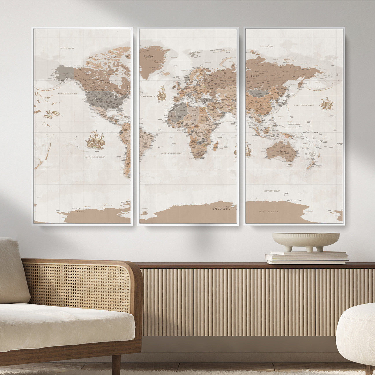 85057279-MGV-CV-36X24 - World Map Wall Art Canvas Print, Modern Decorative Framed Map Artwork Prints for Living Room, Office, Bedroom Wall Decor