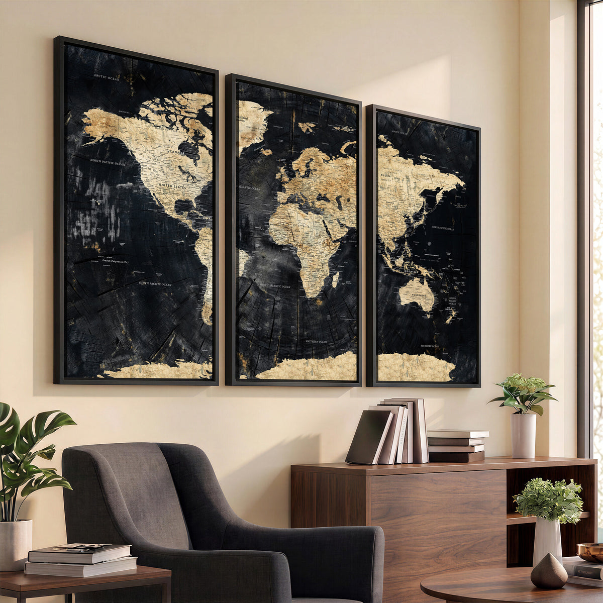 45535041-MGV-CV-36X24 - Framed Large World Map Wall Art Canvas Print for Living Room