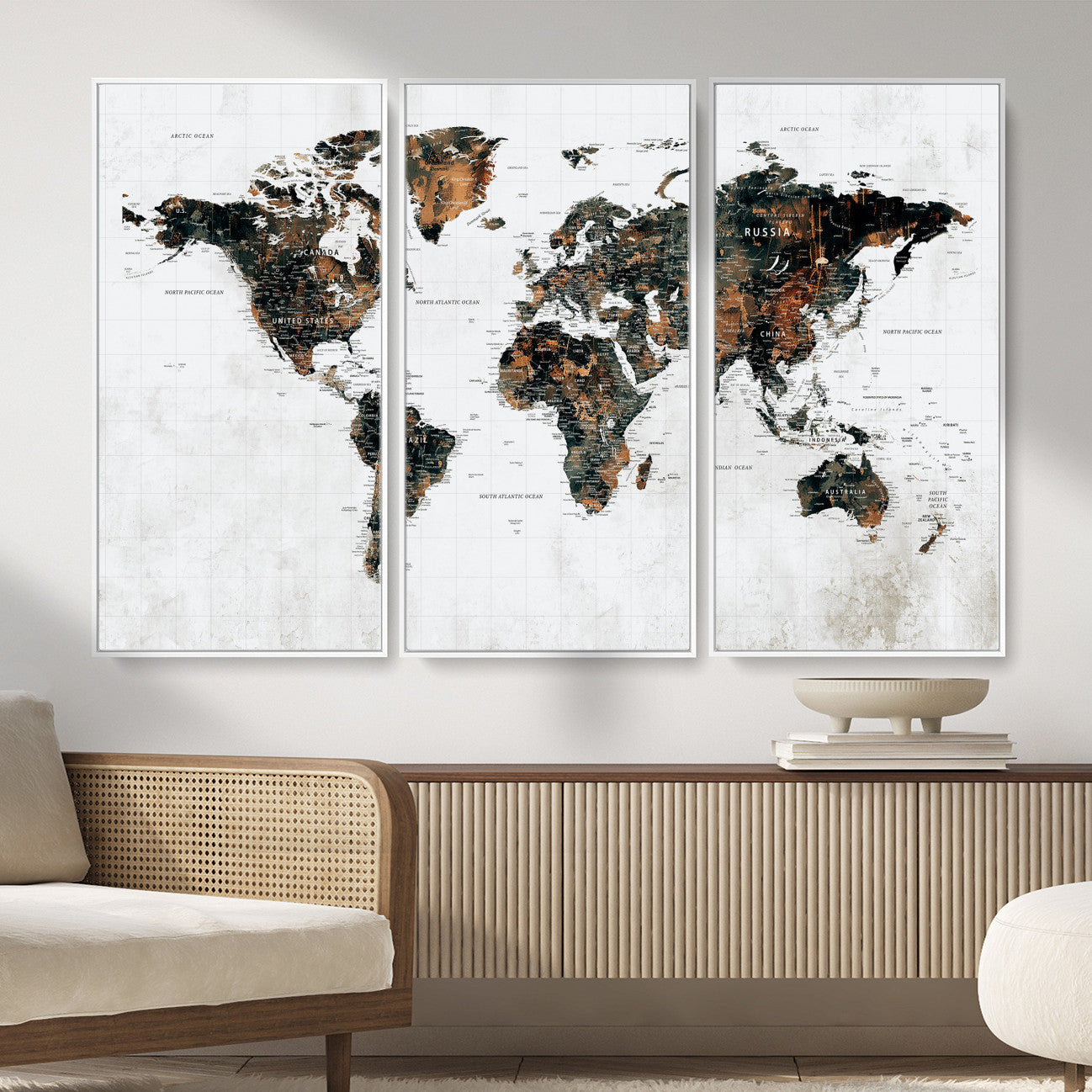 60008766-MGV-CV-36X24 - World Map Wall Art Canvas Print, Modern Decorative Framed Map Artwork Prints for Living Room, Office, Bedroom Wall Decor