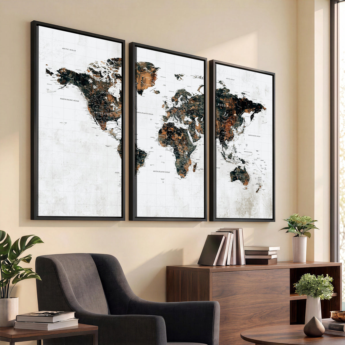60008766-MGV-CV-36X24 - Large World Map Canvas Print – Framed Travel Map Wall Art