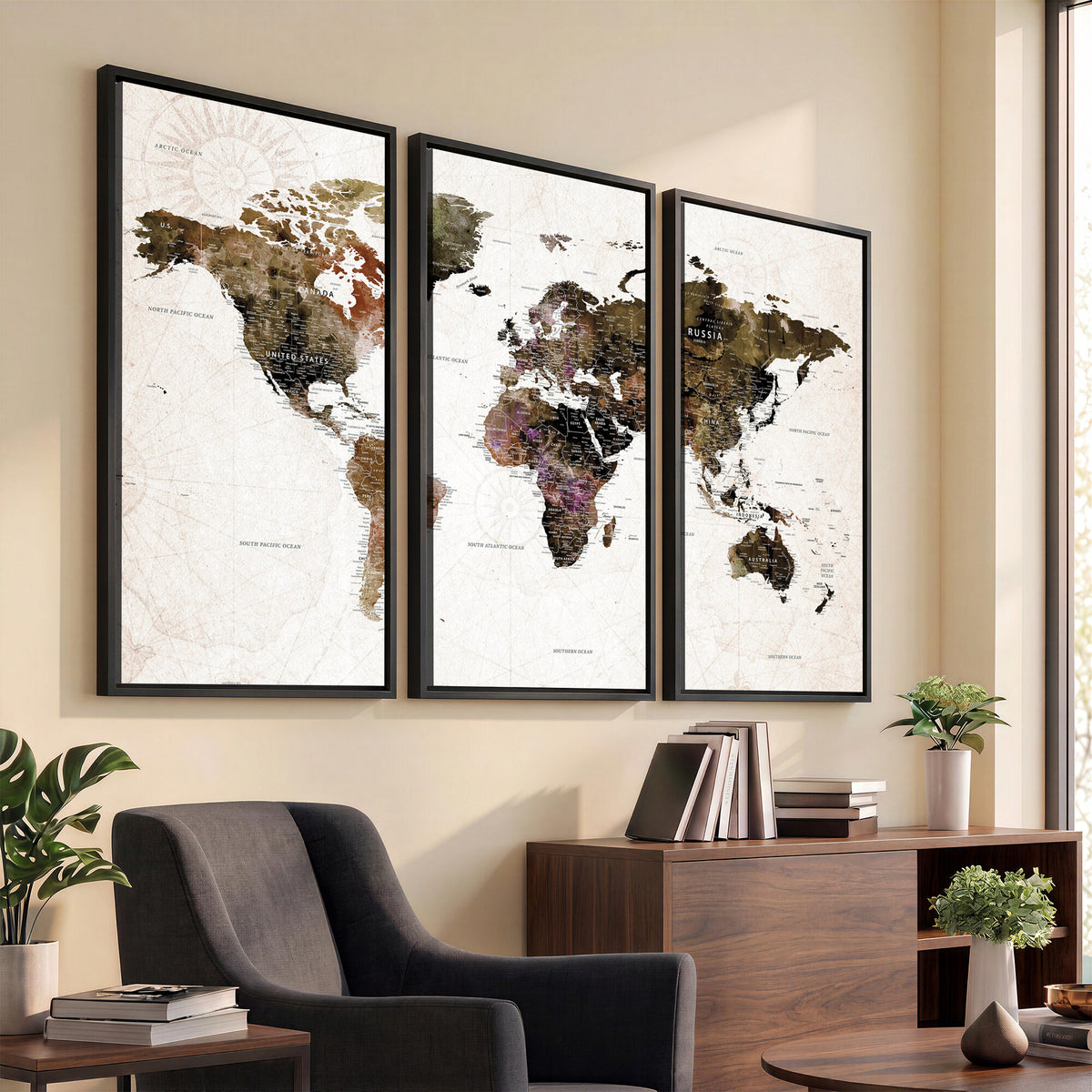 77651968-MGV-CV-36X24 - Watercolor World Map Print - Large Wall Art Canvas Print for