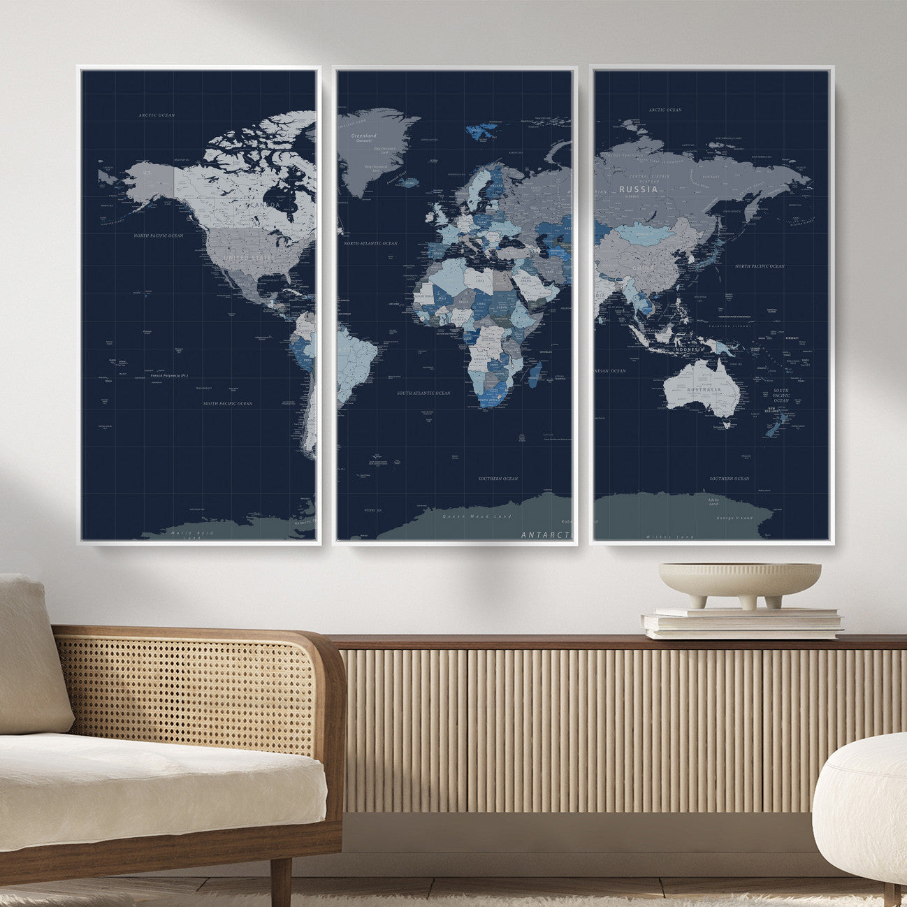 17712680-MGV-CV-36X24 - World Map Wall Art Canvas Print, Modern Decorative Framed Map Artwork Prints for Living Room, Office, Bedroom Wall Decor