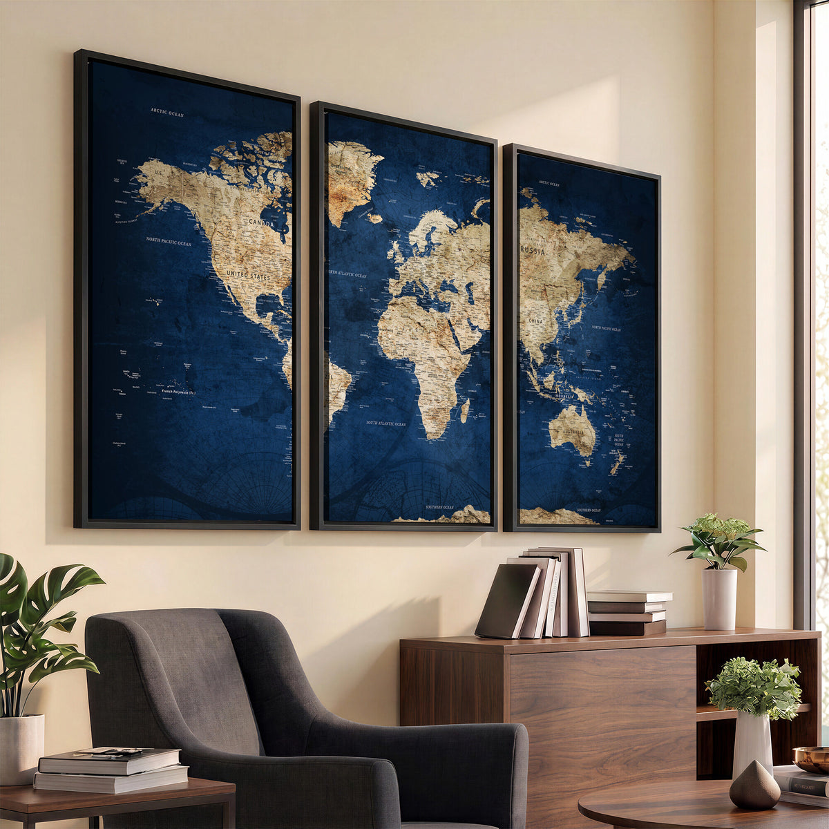 57503519-MGV-CV-36X24 - World Map Canvas Print – Framed Travel Map Wall Art for