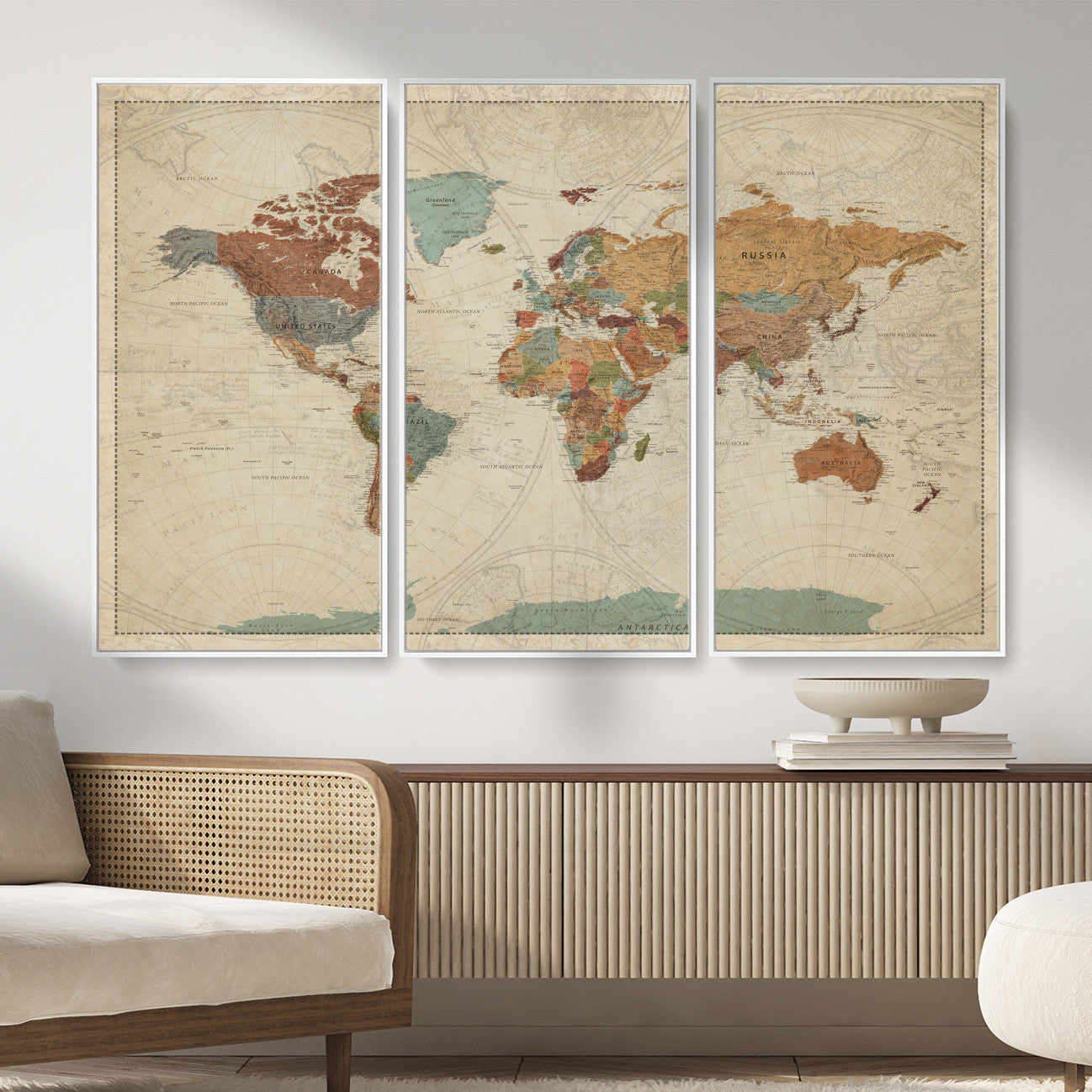68428598-MGV-CV-36X24 - World Map Wall Art Canvas Print, Modern Decorative Framed Map Artwork Prints for Living Room, Office, Bedroom Wall Decor