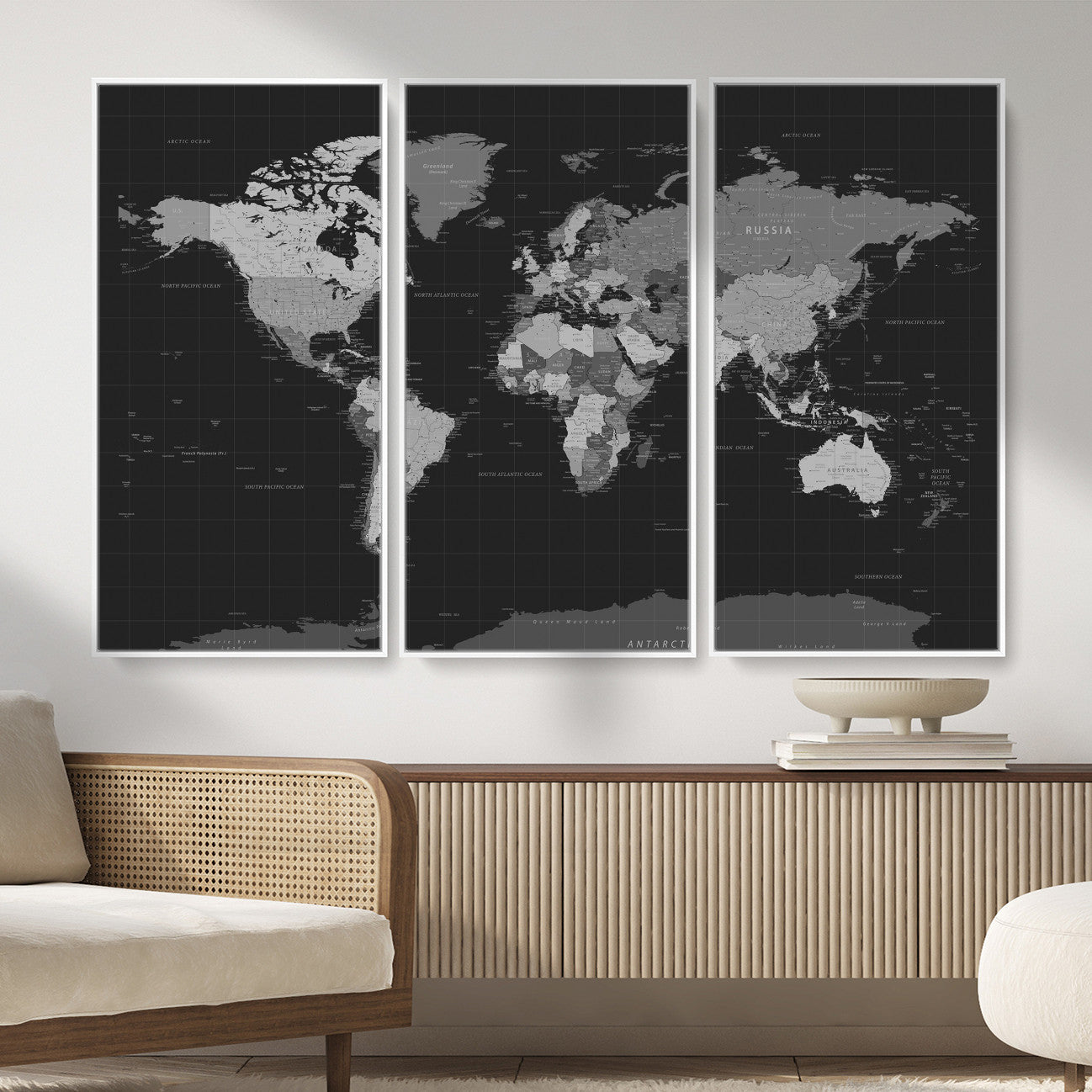 46160121-MGV-CV-36X24 - World Map Wall Art Canvas Print, Modern Decorative Framed Map Artwork Prints for Living Room, Office, Bedroom Wall Decor