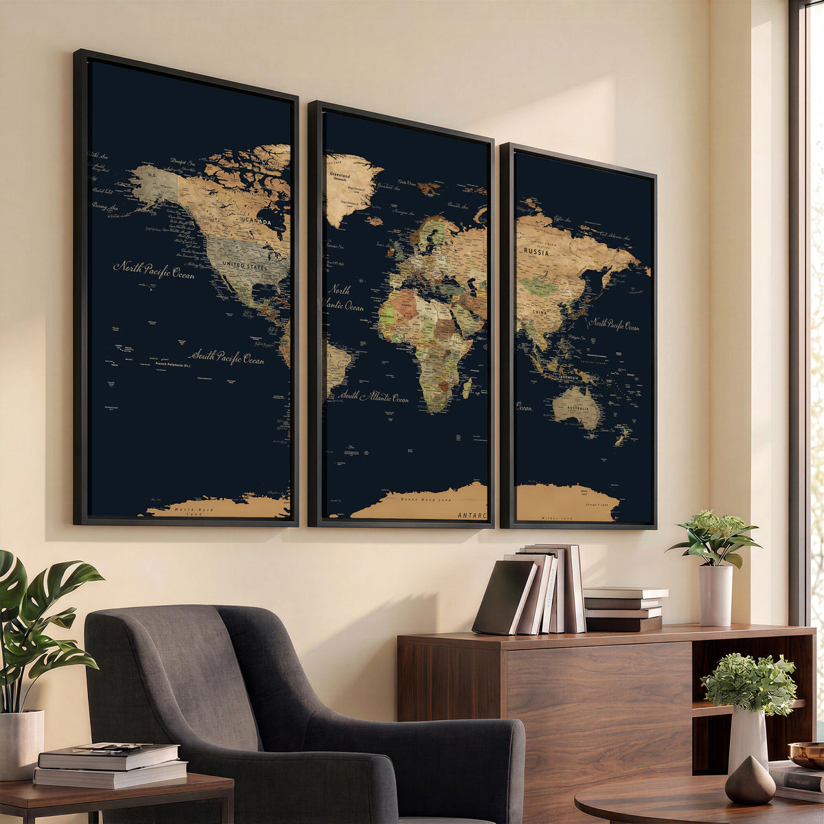 94449133-MGV-CV-36X24 - Vintage World Map Canvas on the Dark Background Wall Art