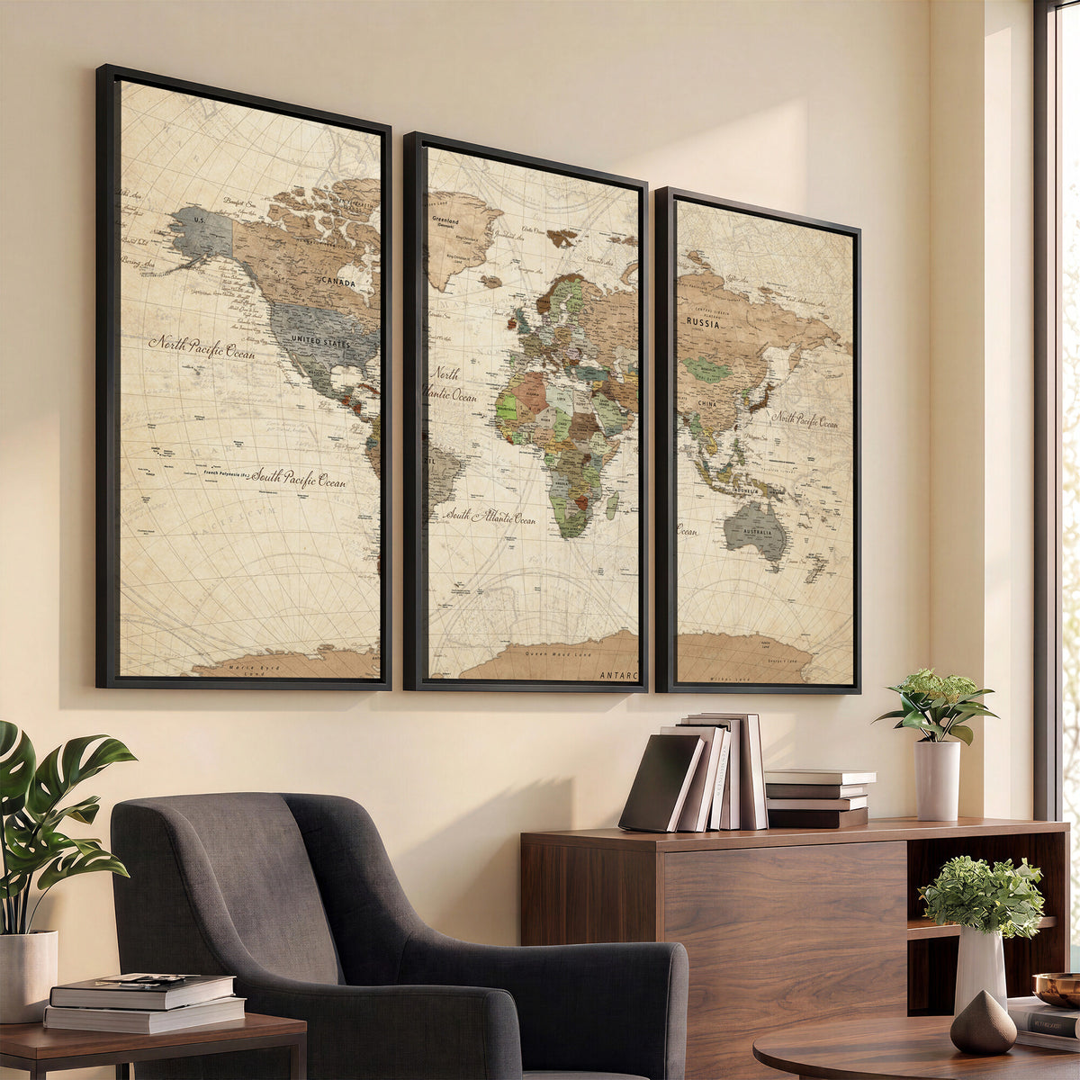 16856902-MGV-CV-36X24 - Vintage World Map Canvas Wall Art - Rustic Grunge Texture