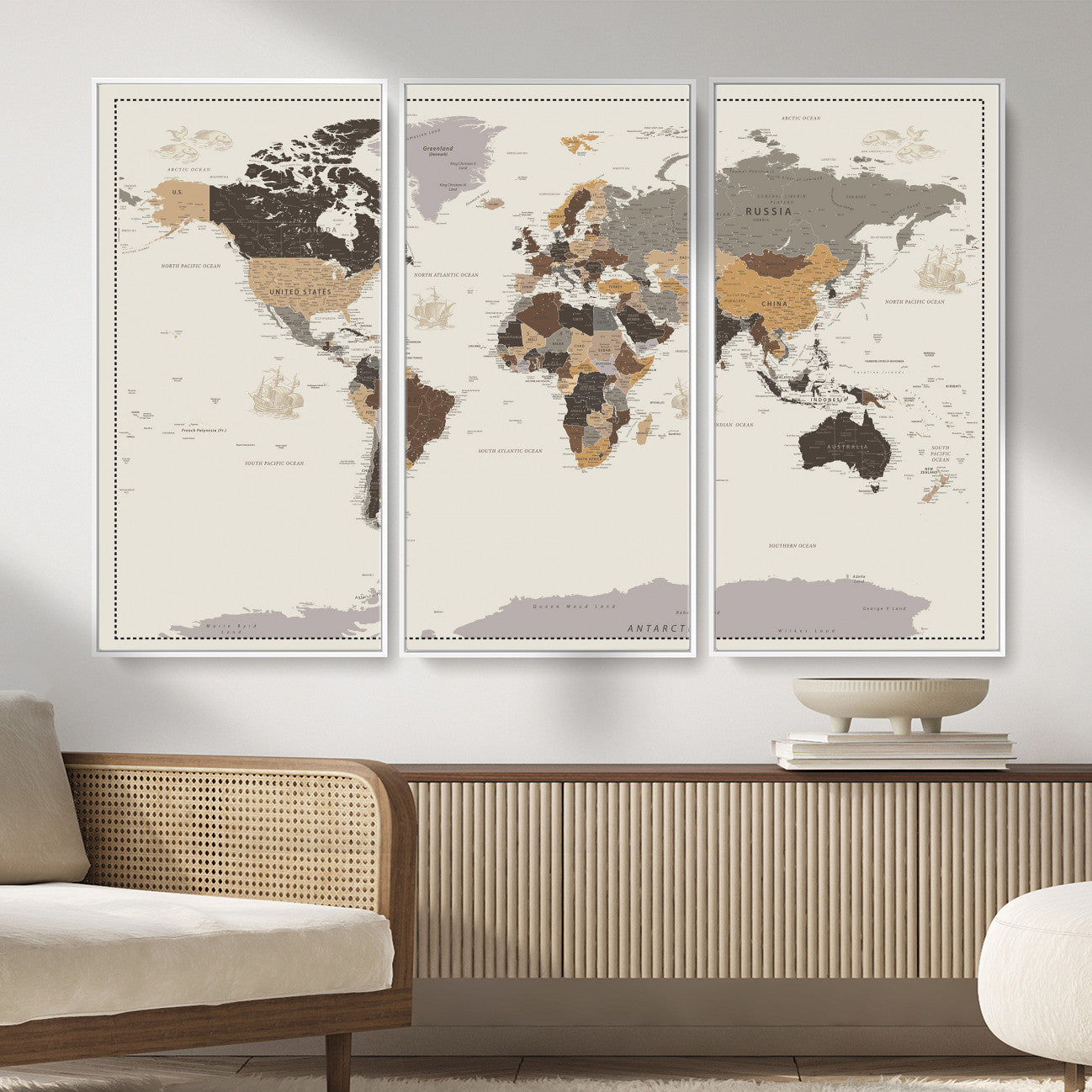 58777746-MGV-CV-36X24 - World Map Wall Art Canvas Print, Modern Decorative Framed Map Artwork Prints for Living Room, Office, Bedroom Wall Decor