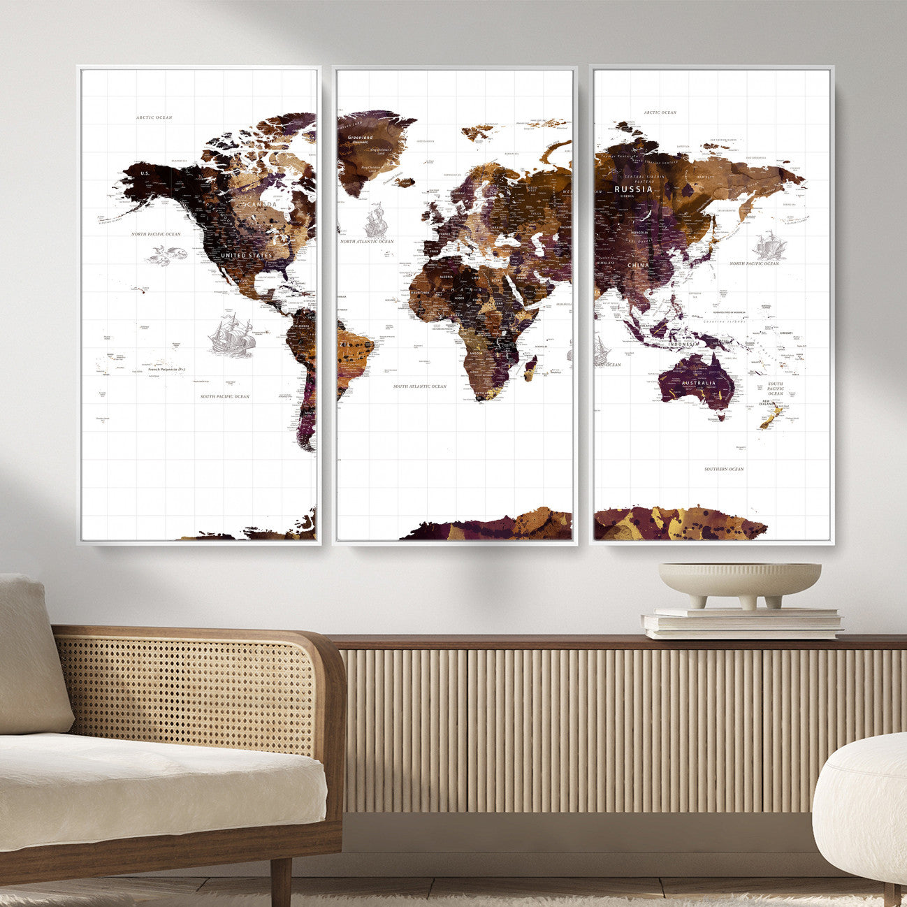 34792695-MGV-CV-36X24 - World Map Wall Art Canvas Print, Modern Decorative Framed Map Artwork Prints for Living Room, Office, Bedroom Wall Decor