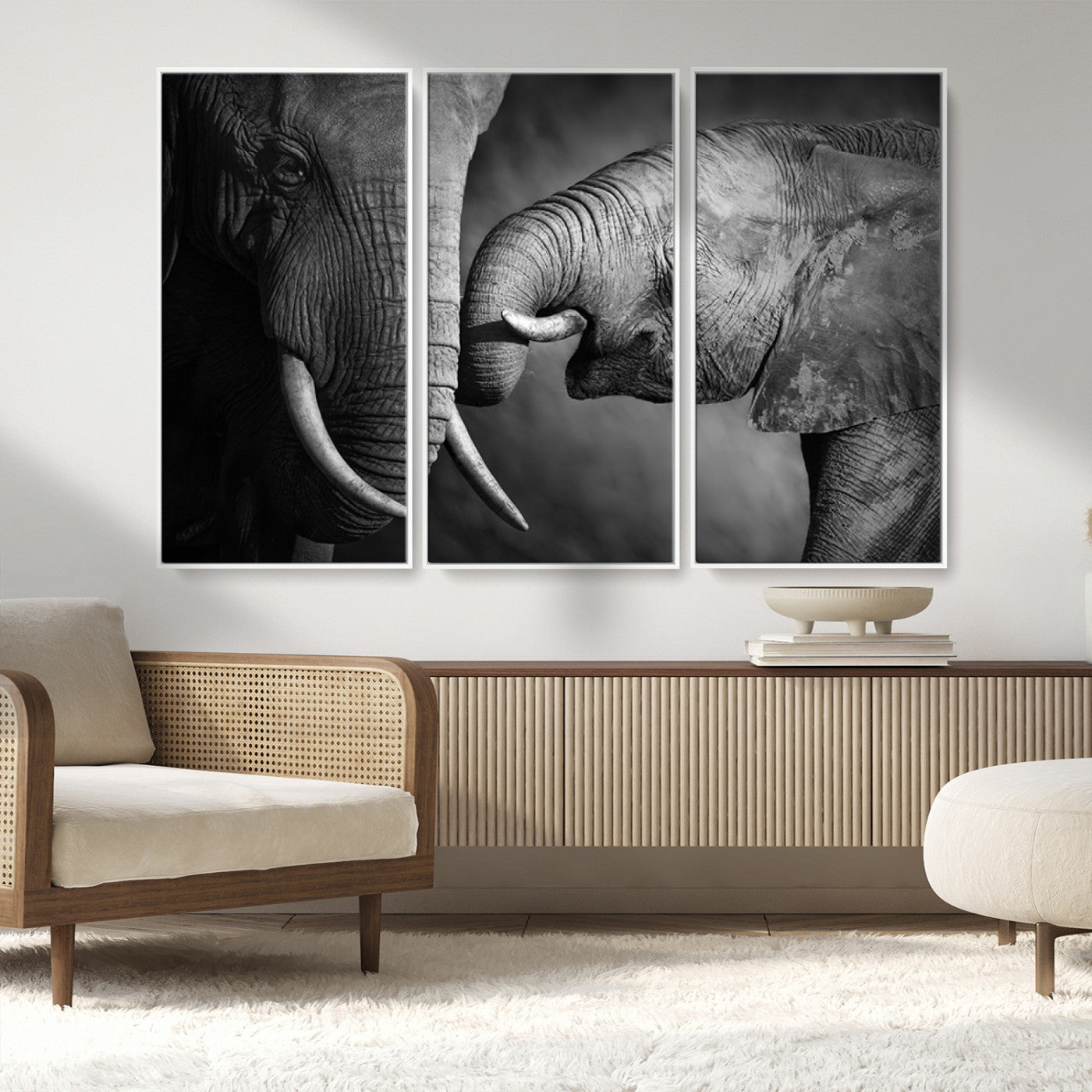 MGV-FC-48X32-3P - Elephant Family Wall Art Canvas, Framed Elephant Family Canvas Print