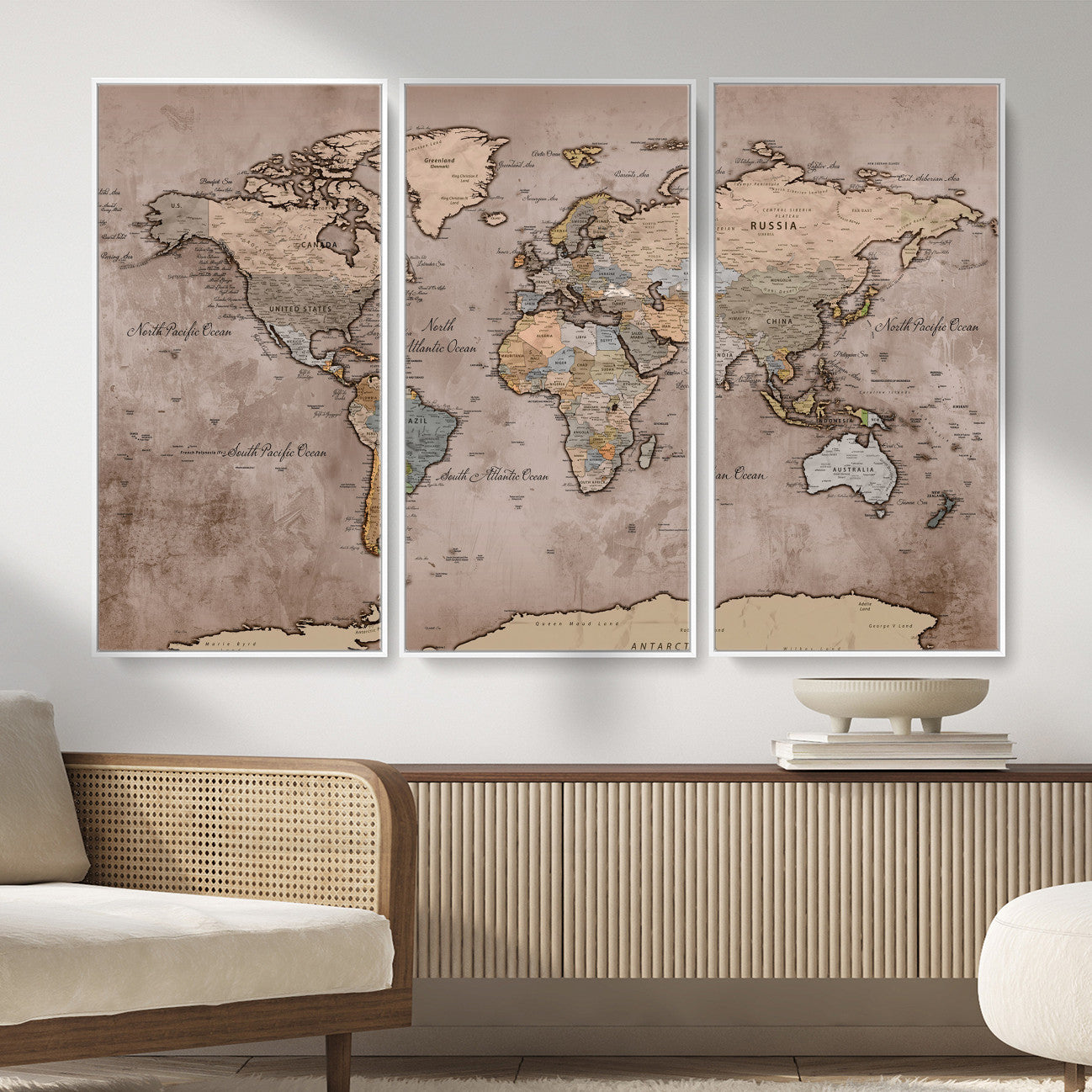 91471273-MGV-CV-36X24 - World Map Wall Art Canvas Print, Modern Decorative Framed Map Artwork Prints for Living Room, Office, Bedroom Wall Decor