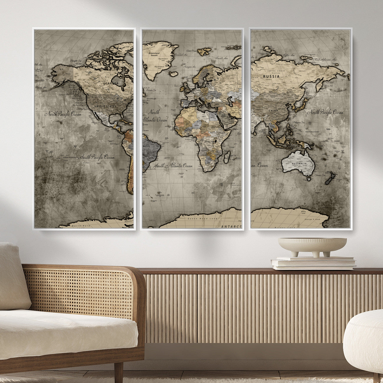 85218700-MGV-CV-36X24 - World Map Wall Art Canvas Print, Modern Decorative Framed Map Artwork Prints for Living Room, Office, Bedroom Wall Decor