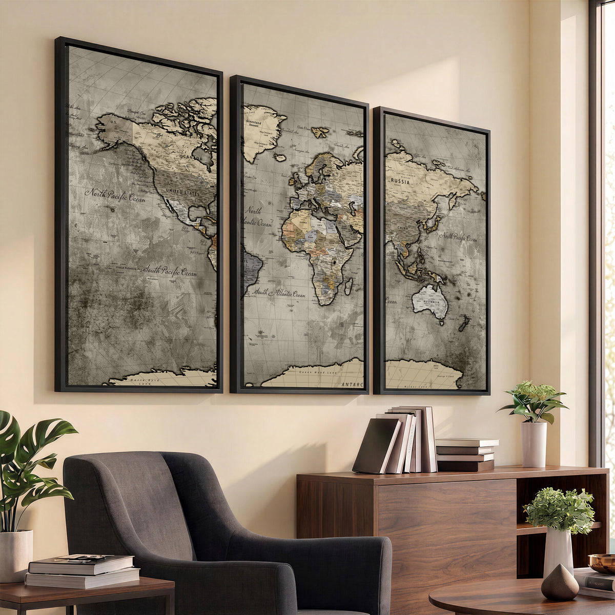 85218700-MGV-CV-36X24 - World Map Canvas Print, Detailed Map of the World Wall Art
