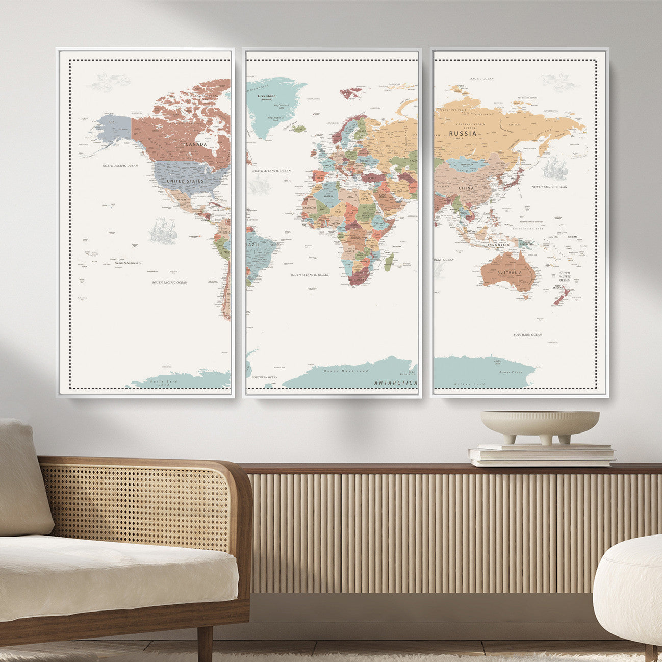 63447567-MGV-CV-36X24 - World Map Wall Art Canvas Print, Modern Decorative Framed Map Artwork Prints for Living Room, Office, Bedroom Wall Decor