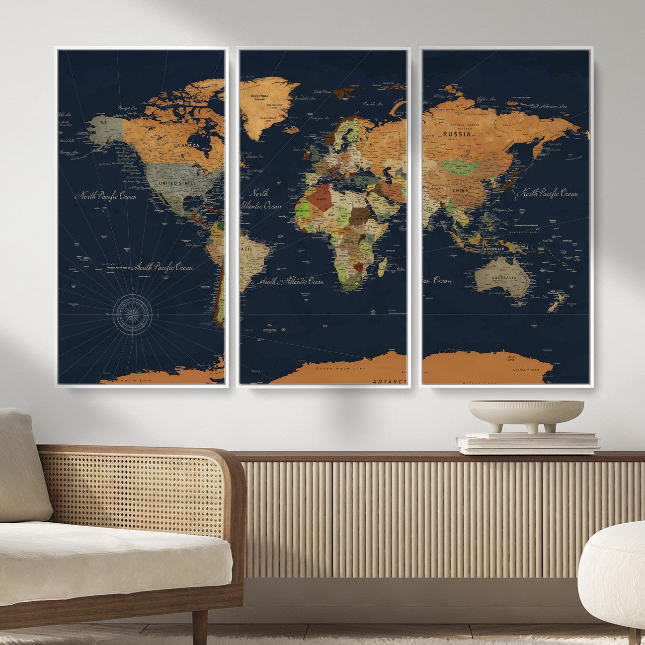 11715182-MGV-CV-36X24 - World Map Wall Art Canvas Print, Modern Decorative Framed Map Artwork Prints for Living Room, Office, Bedroom Wall Decor