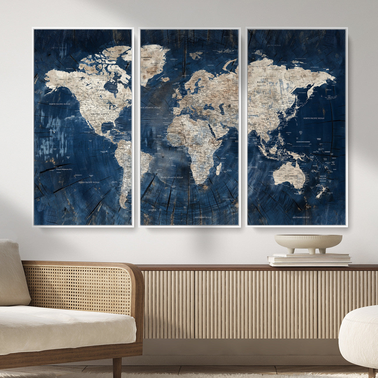 56126010-MGV-CV-36X24 - World Map Wall Art Canvas Print, Modern Decorative Framed Map Artwork Prints for Living Room, Office, Bedroom Wall Decor