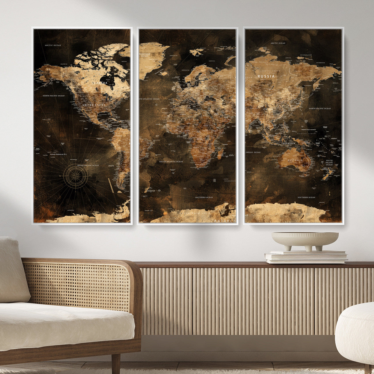 97742922-MGV-CV-36X24 - World Map Wall Art Canvas Print, Modern Decorative Framed Map Artwork Prints for Living Room, Office, Bedroom Wall Decor