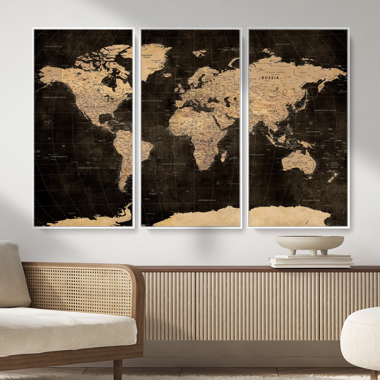 17790470-MGV-CV-36X24 - World Map Wall Art Canvas Print, Modern Decorative Framed Map Artwork Prints for Living Room, Office, Bedroom Wall Decor