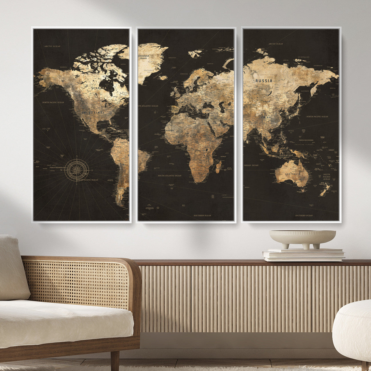 70985630-MGV-CV-36X24 - World Map Wall Art Canvas Print, Modern Decorative Framed Map Artwork Prints for Living Room, Office, Bedroom Wall Decor