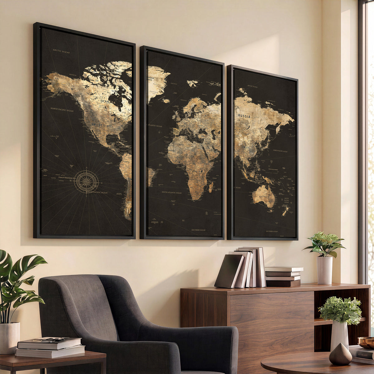 70985630-MGV-CV-36X24 - Framed World Map with Pin Canvas Print – Detailed World Map